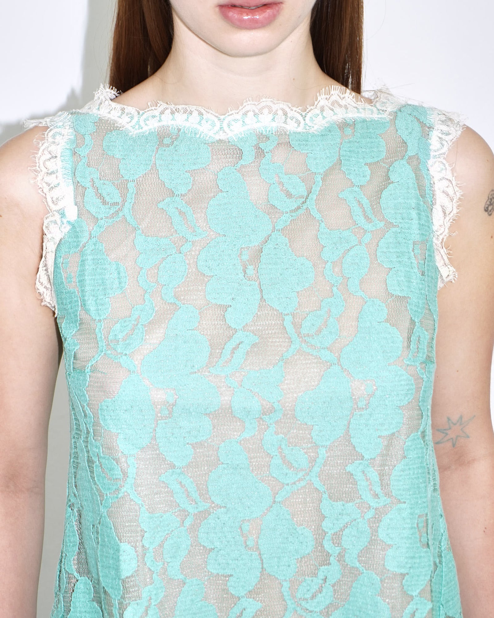 mint and nude layered lace top