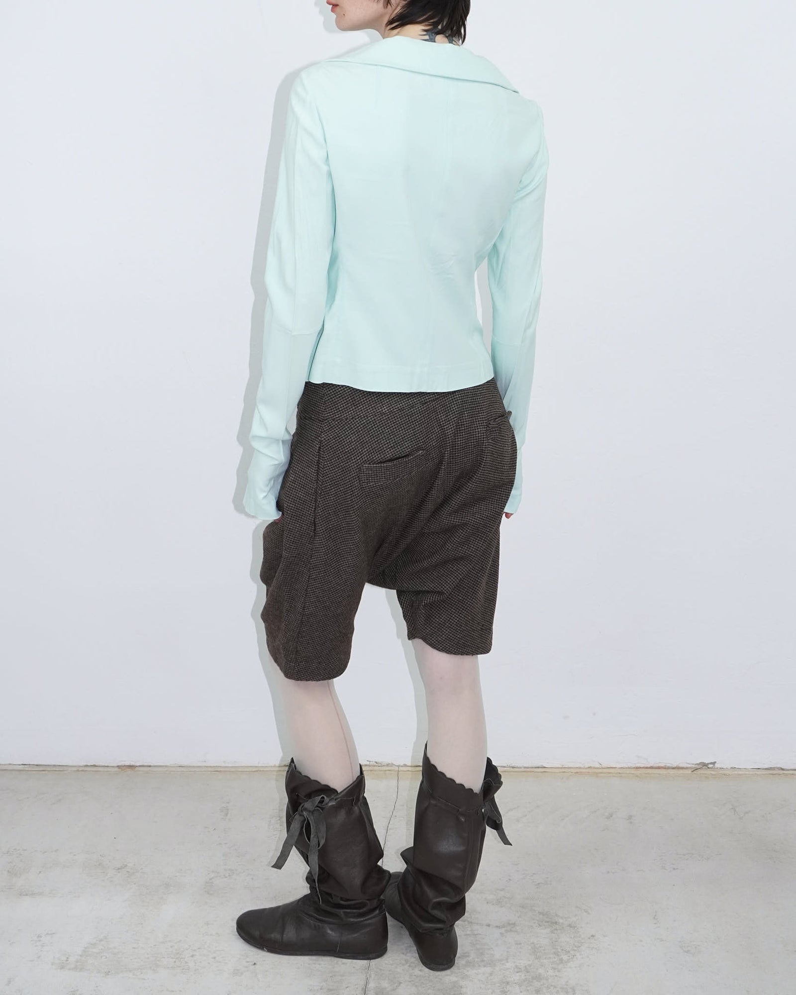 mint blazer with wide neckline