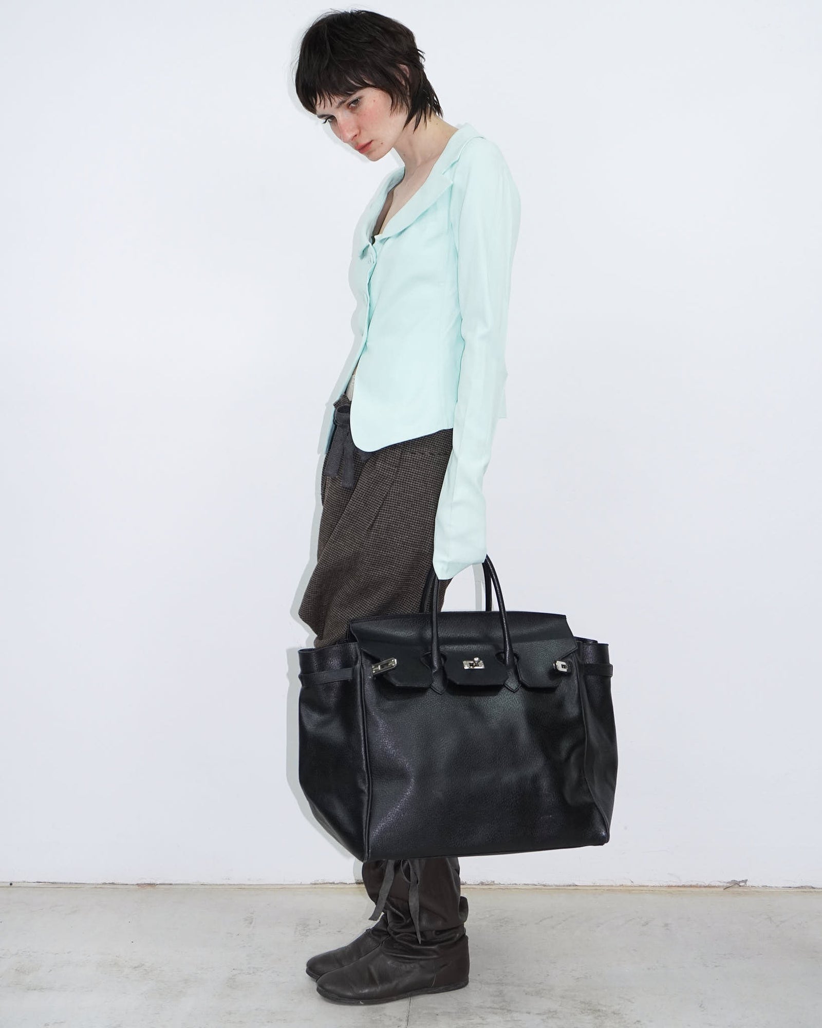 mint blazer with wide neckline
