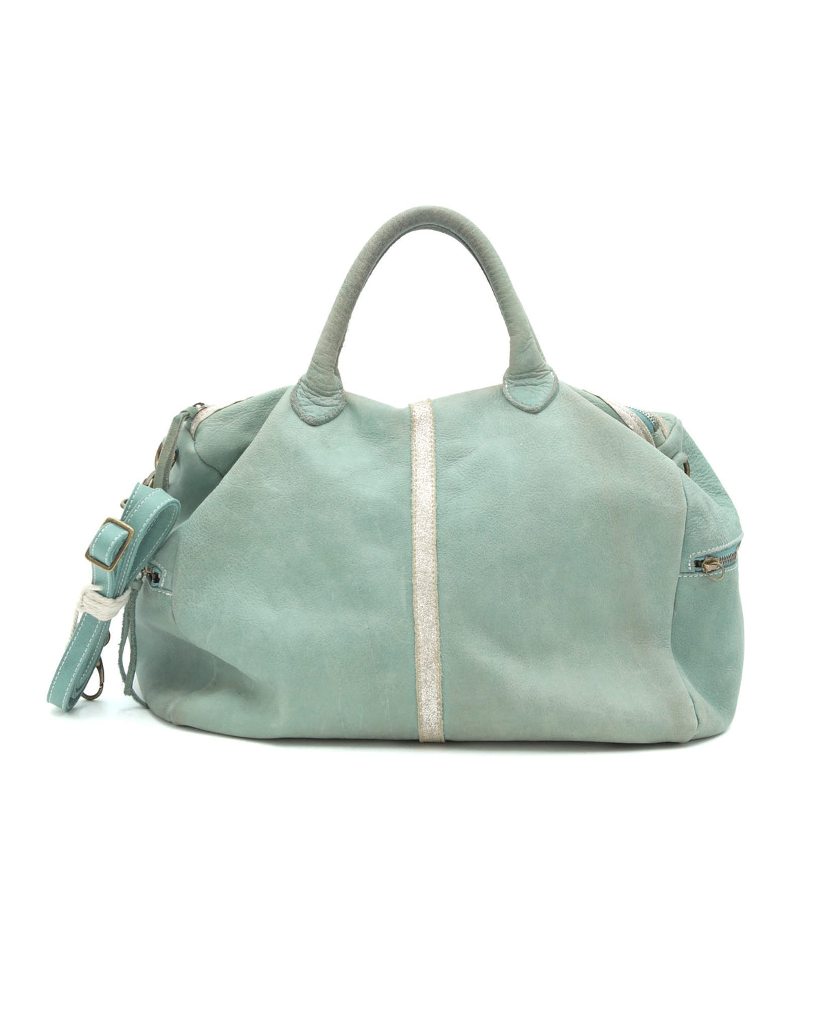 mint green leather duffle bag