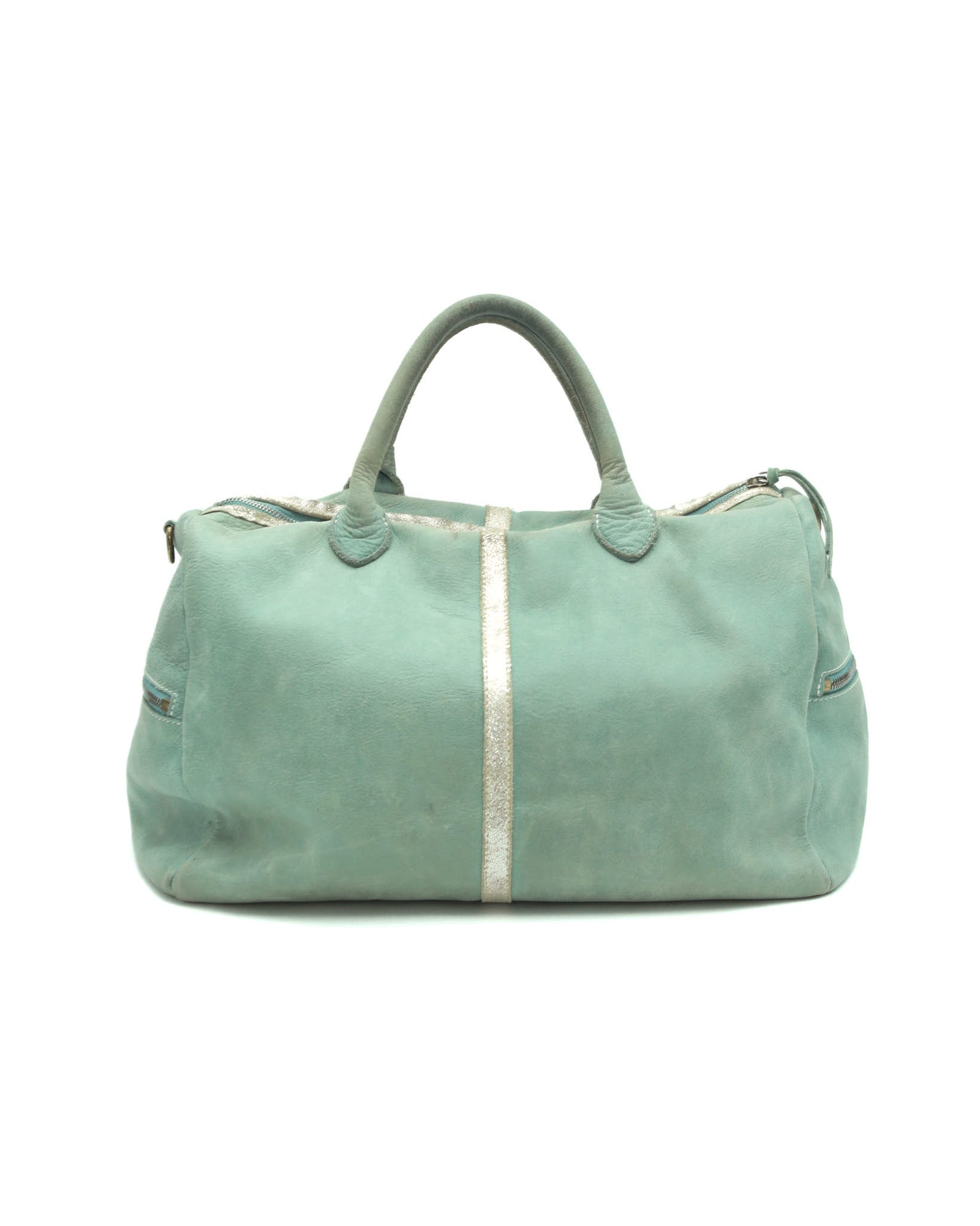 mint green leather duffle bag