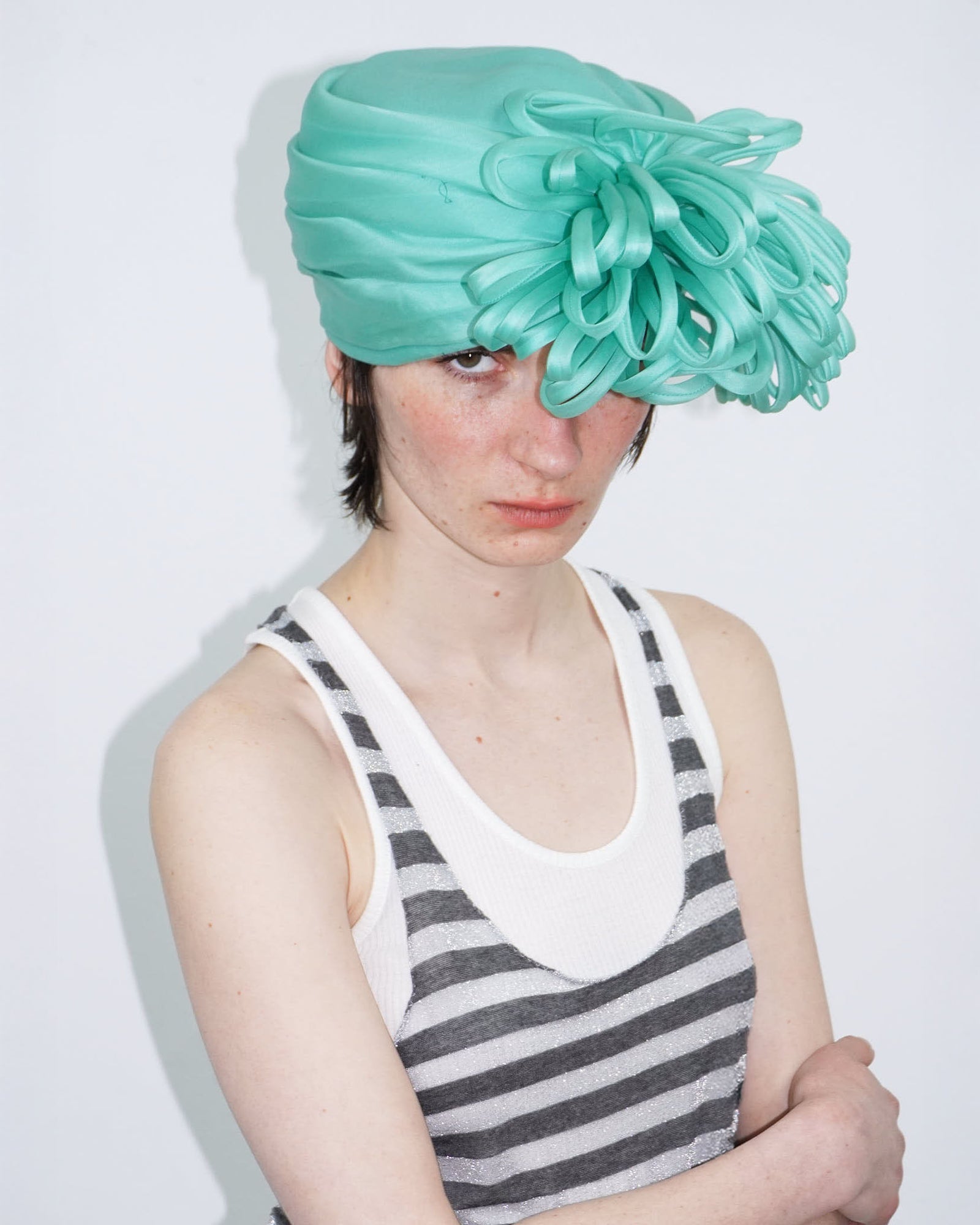 mint green silk sculptural headpiece