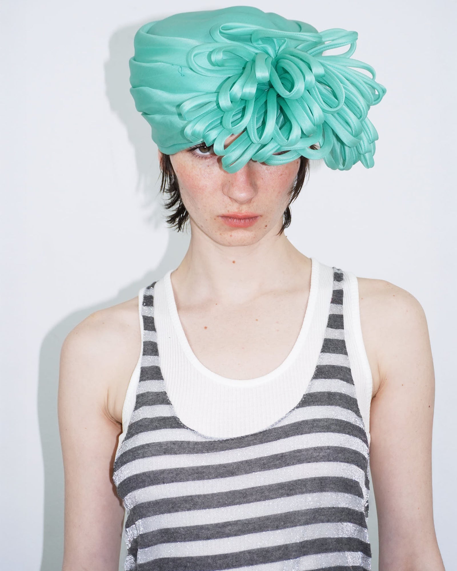 mint green silk sculptural headpiece