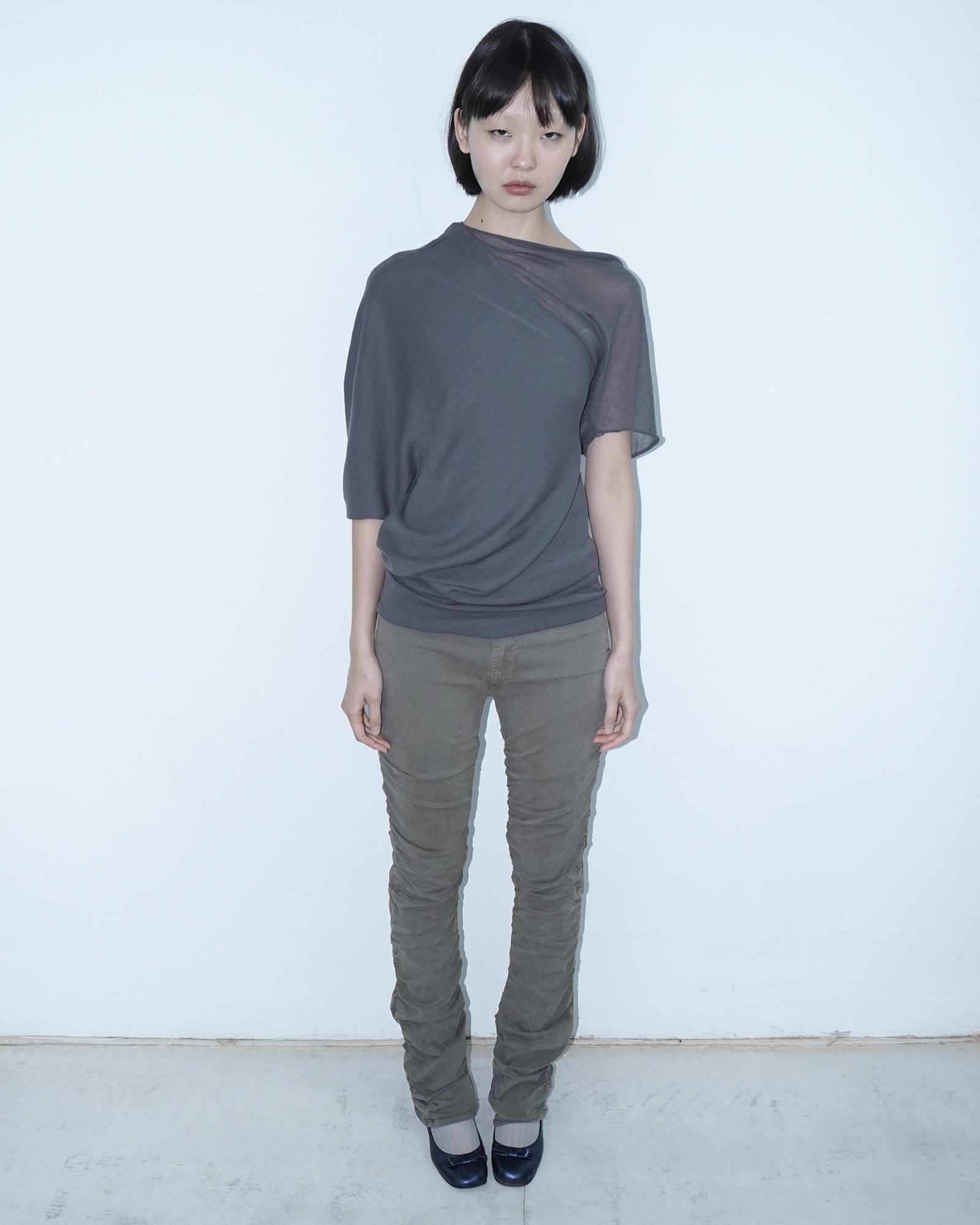 mud green ruched straight pants
