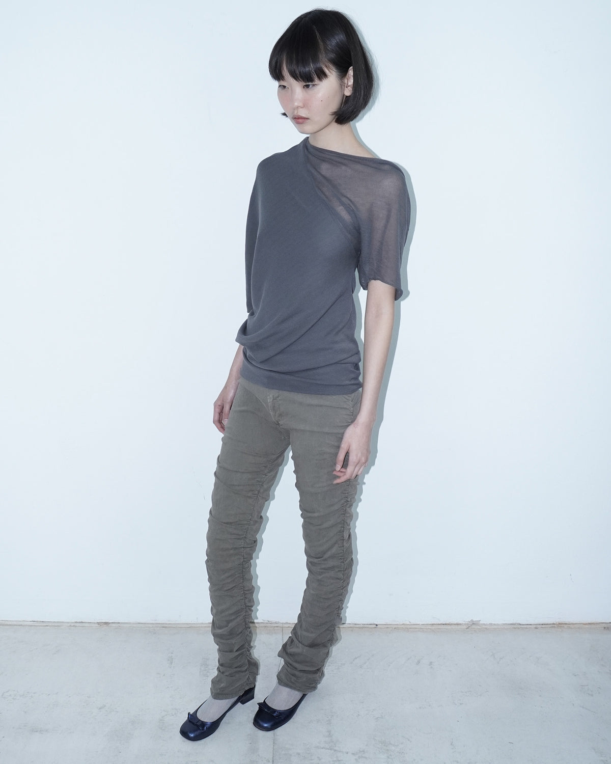 mud green ruched straight pants