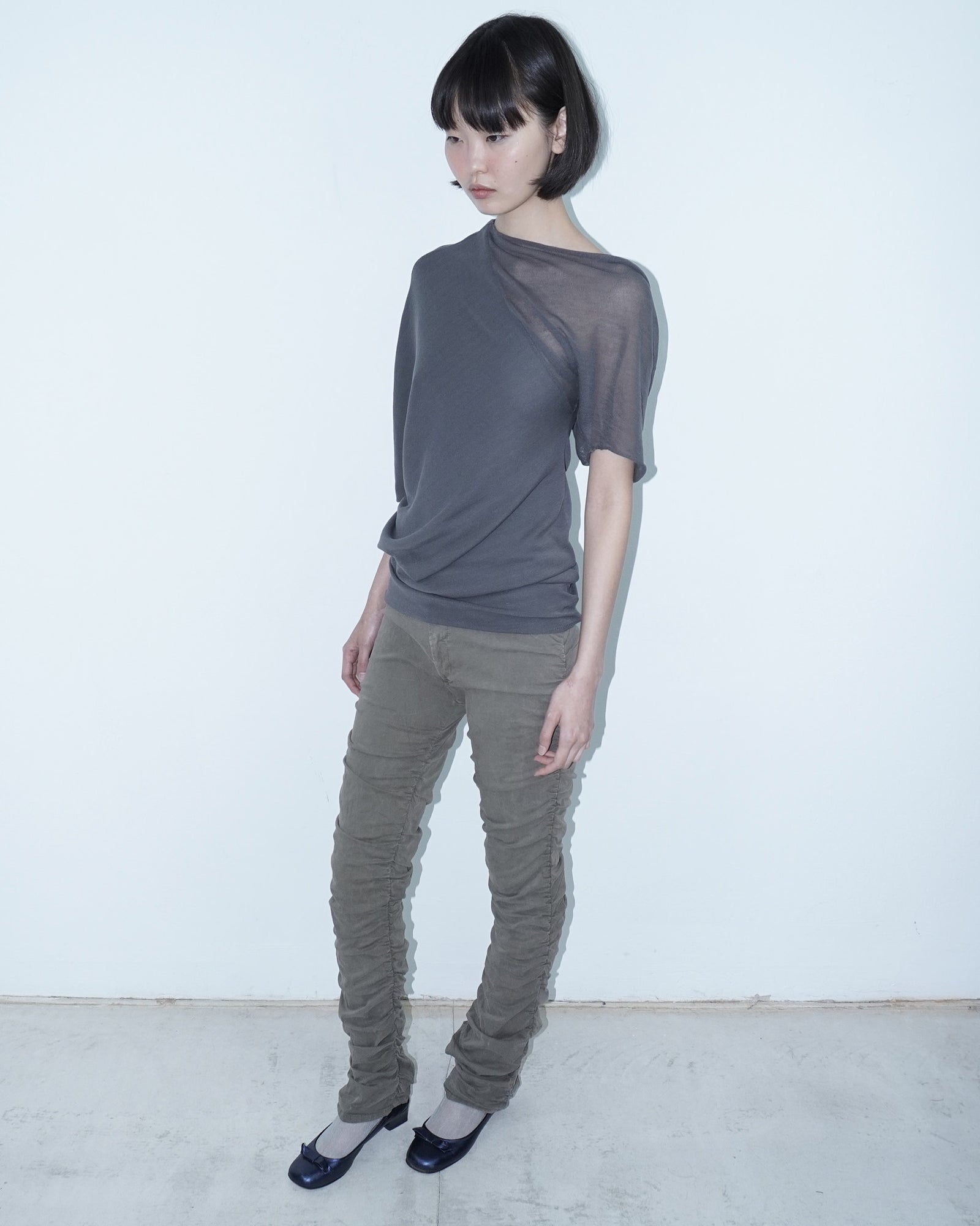 mud green ruched straight pants