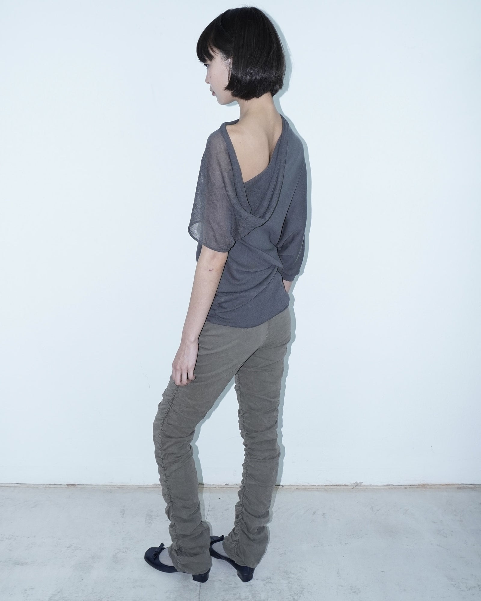 mud green ruched straight pants