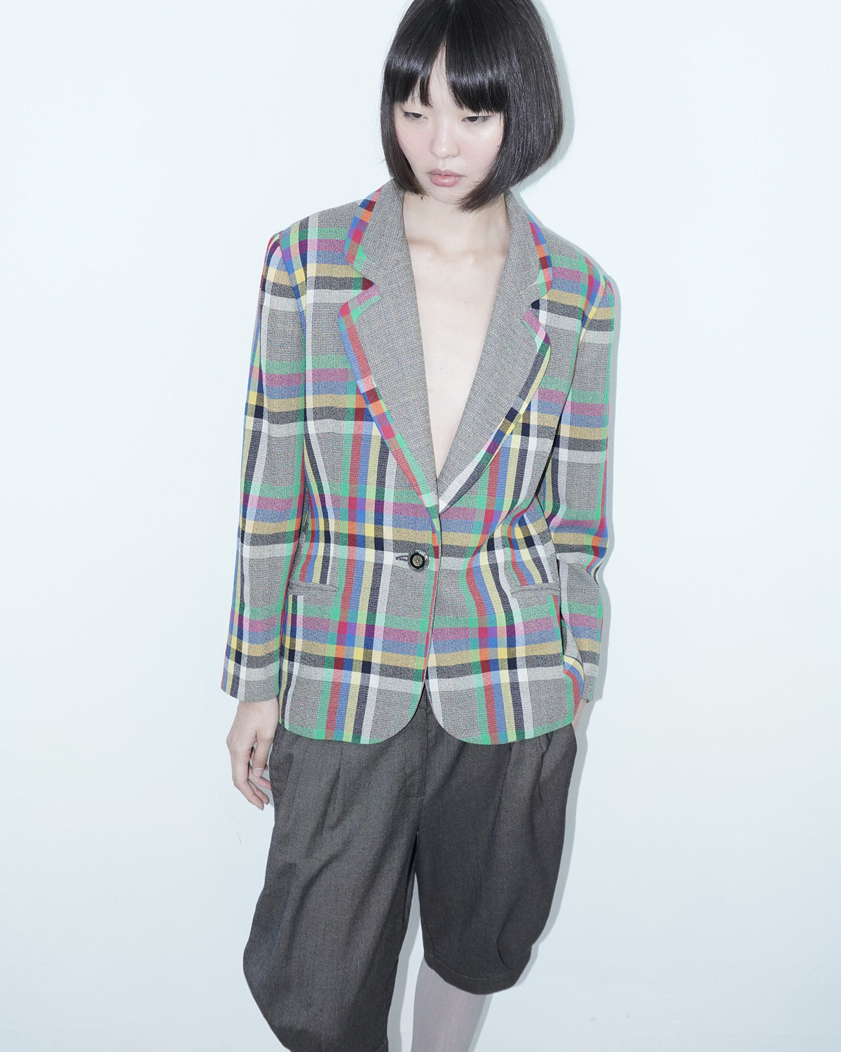 multicoloured glitch wool blazer