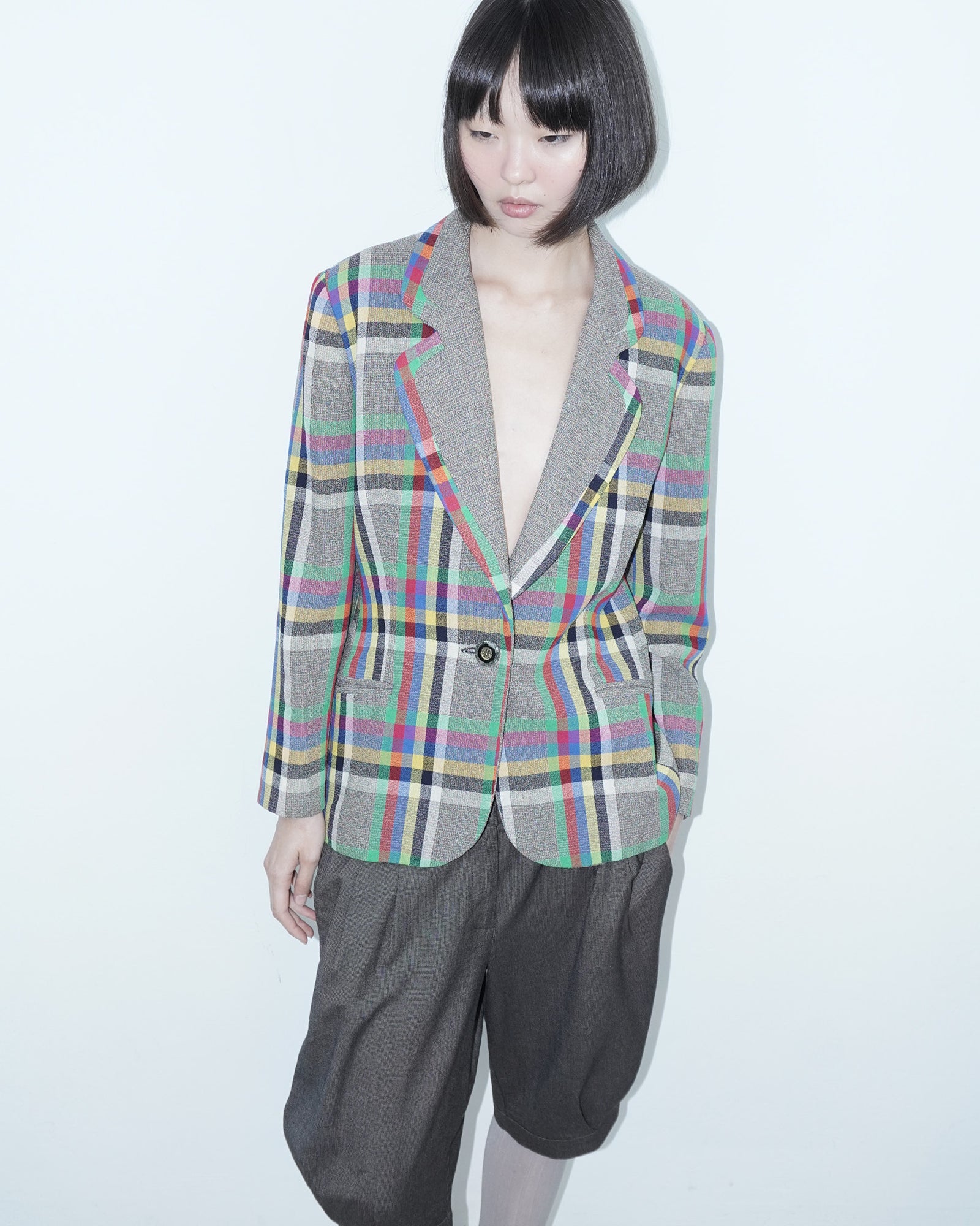 multicoloured glitch wool blazer