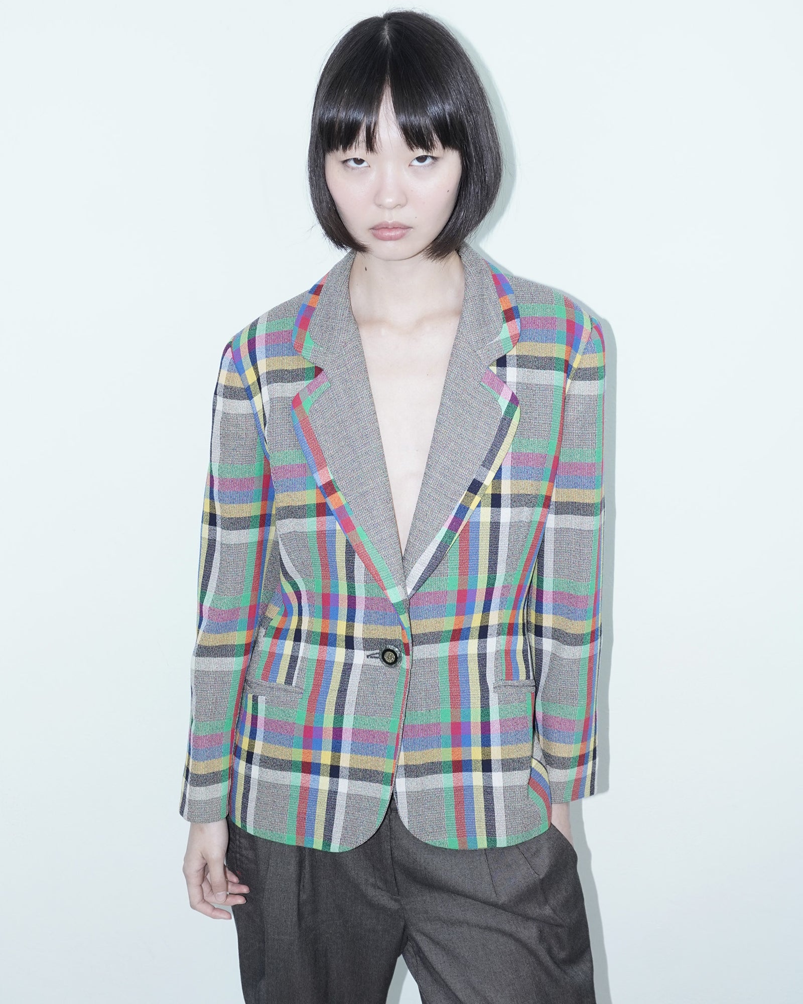 multicoloured glitch wool blazer