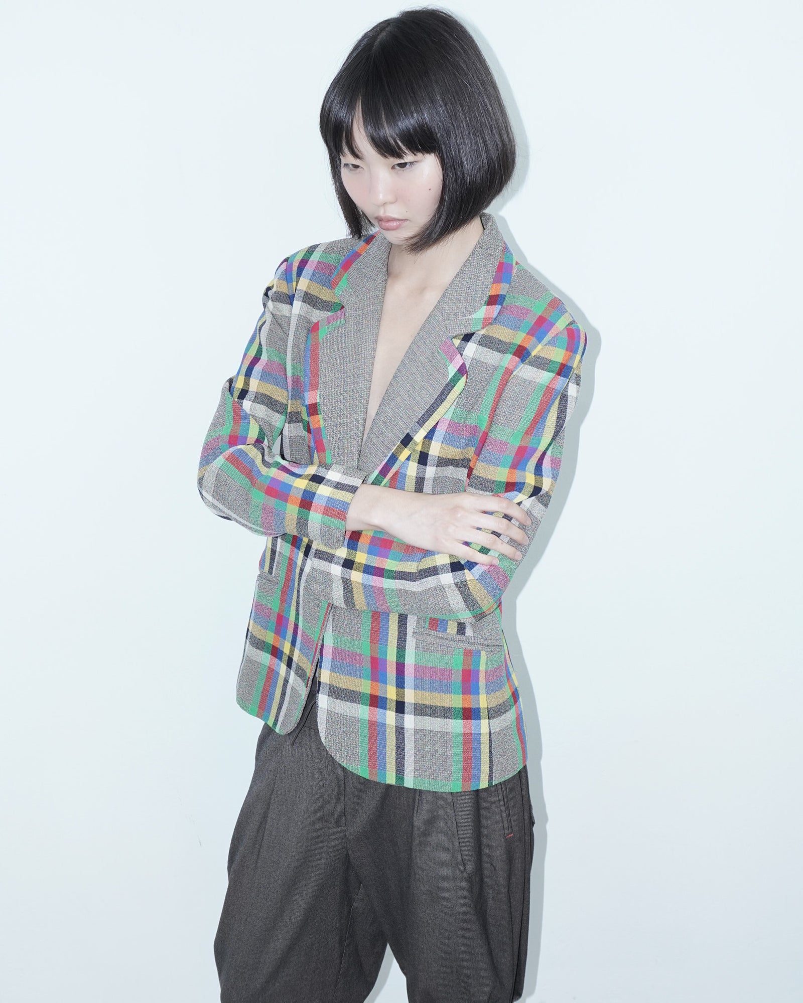 multicoloured glitch wool blazer