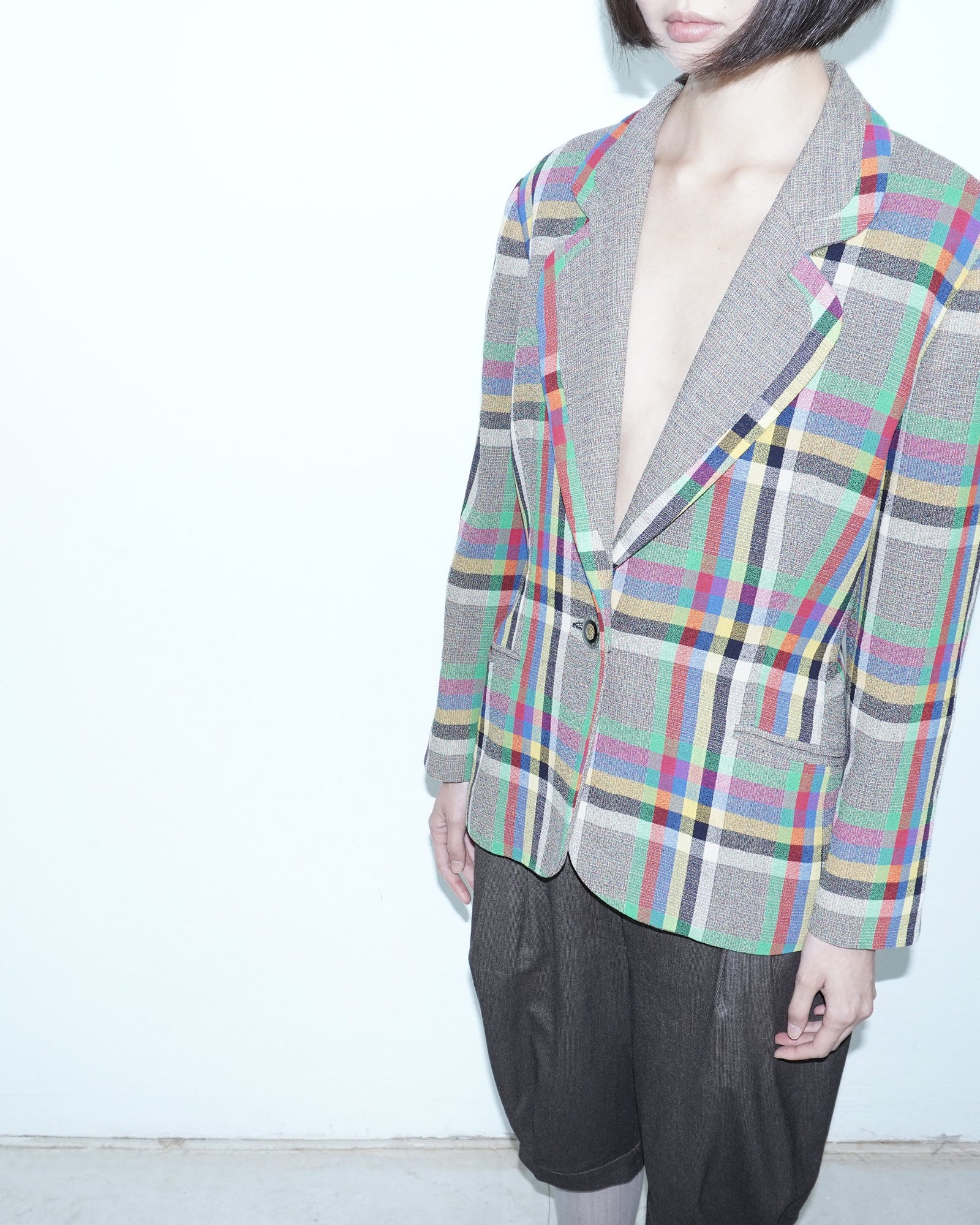 multicoloured glitch wool blazer