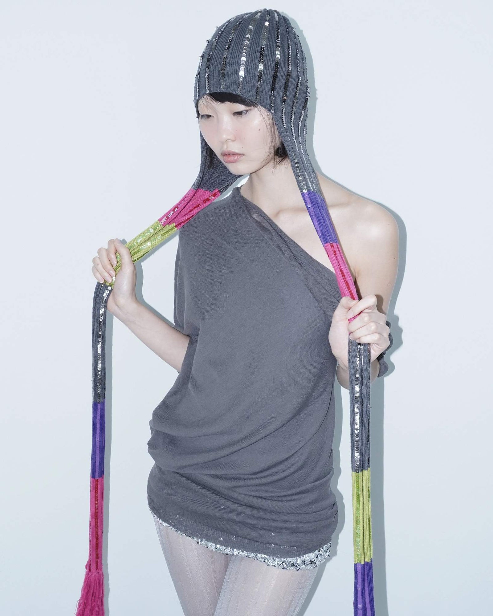 multicoloured sequin knit hat