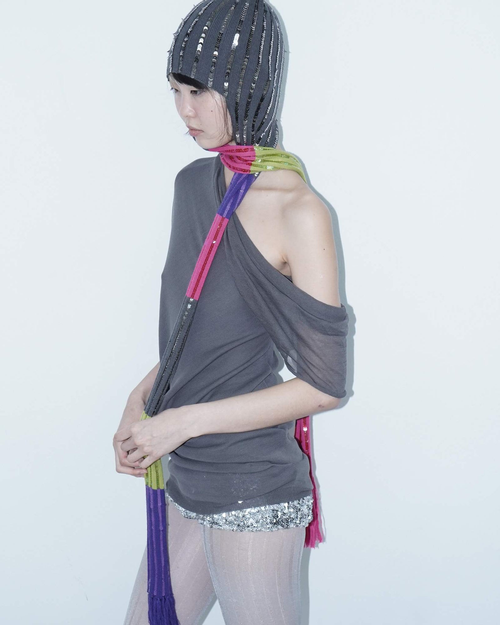 multicoloured sequin knit hat