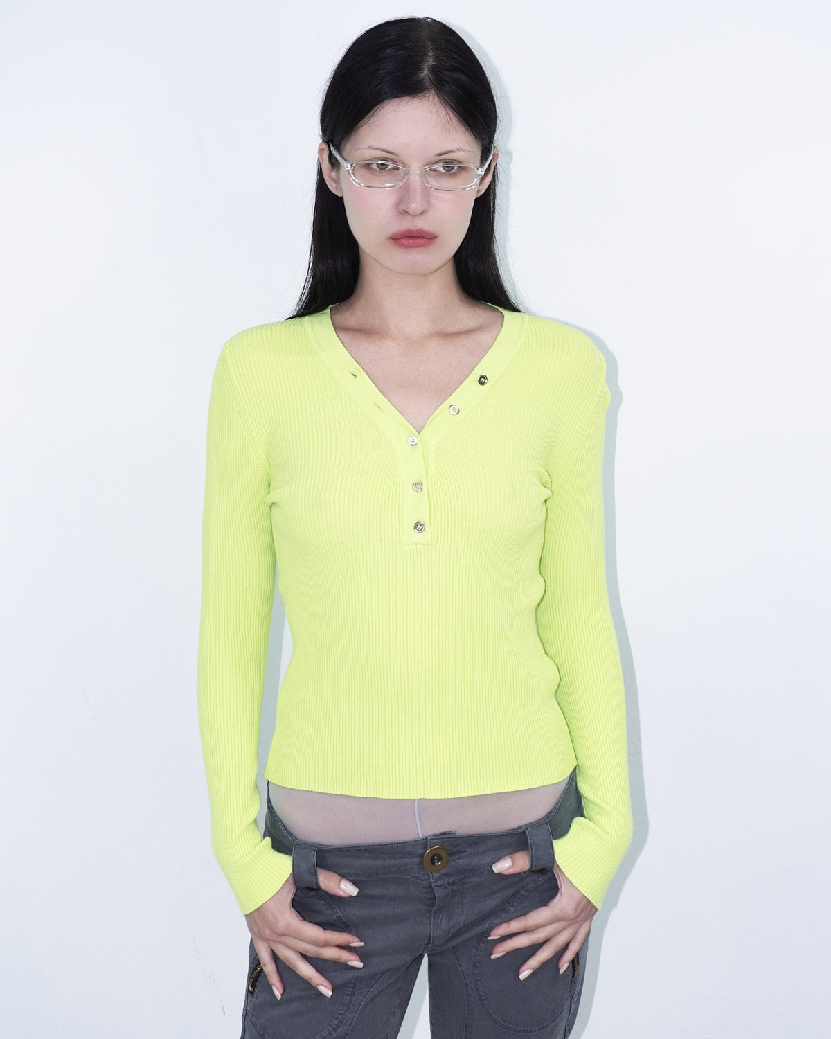 neon yellow ribbed knit long sleeve