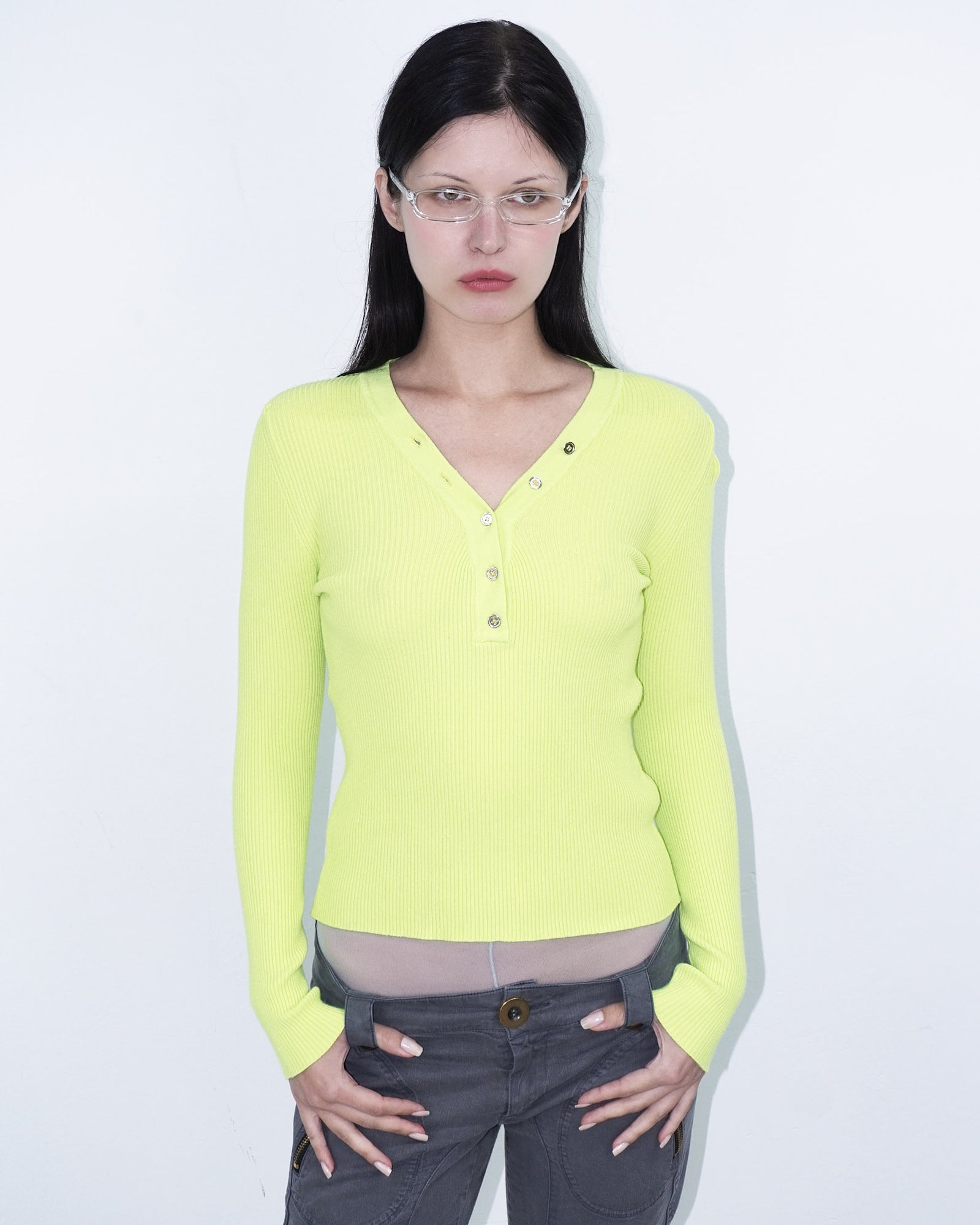 neon yellow ribbed knit long sleeve