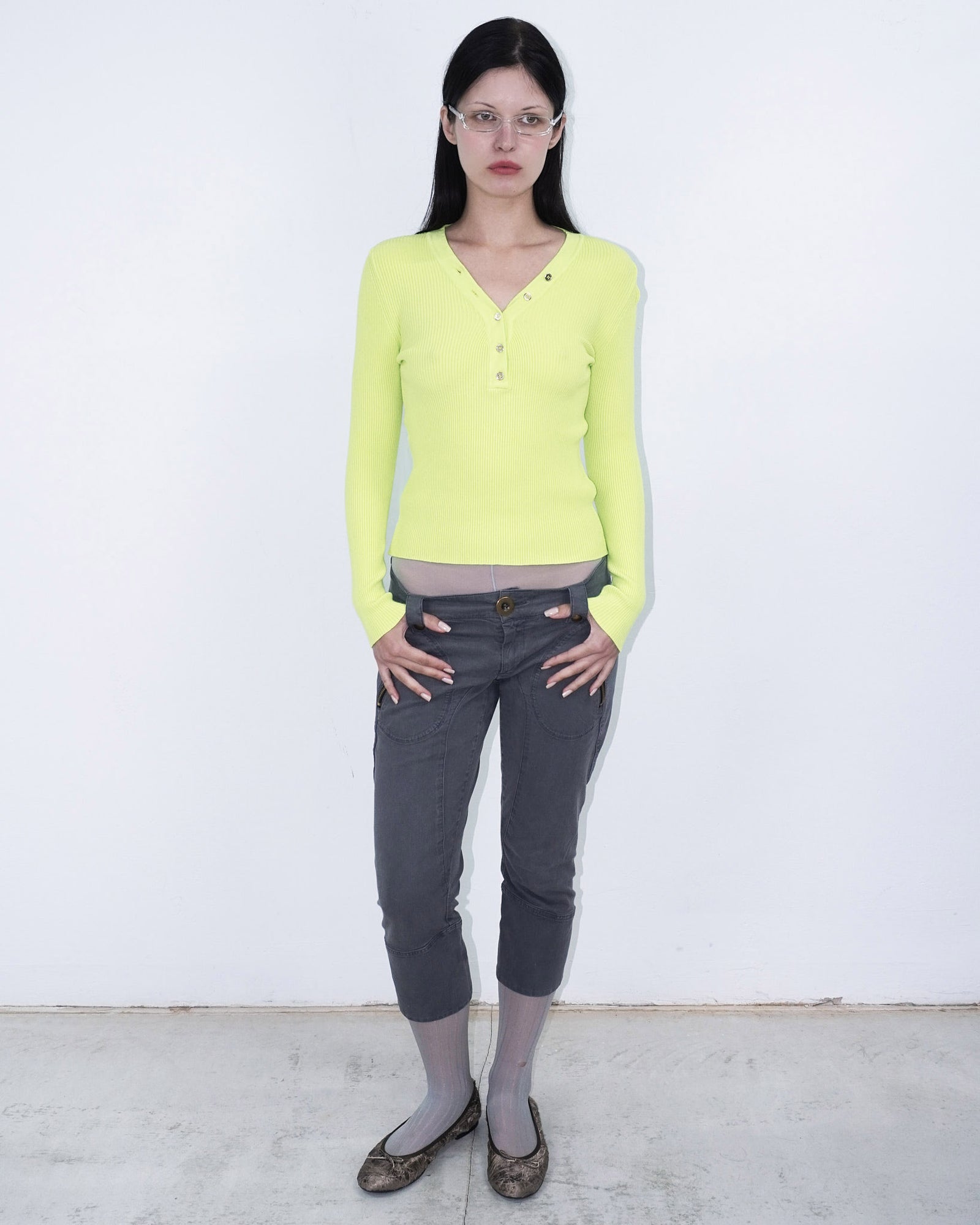neon yellow ribbed knit long sleeve