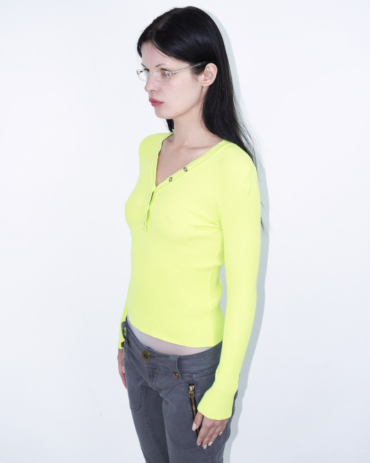 neon yellow ribbed knit long sleeve