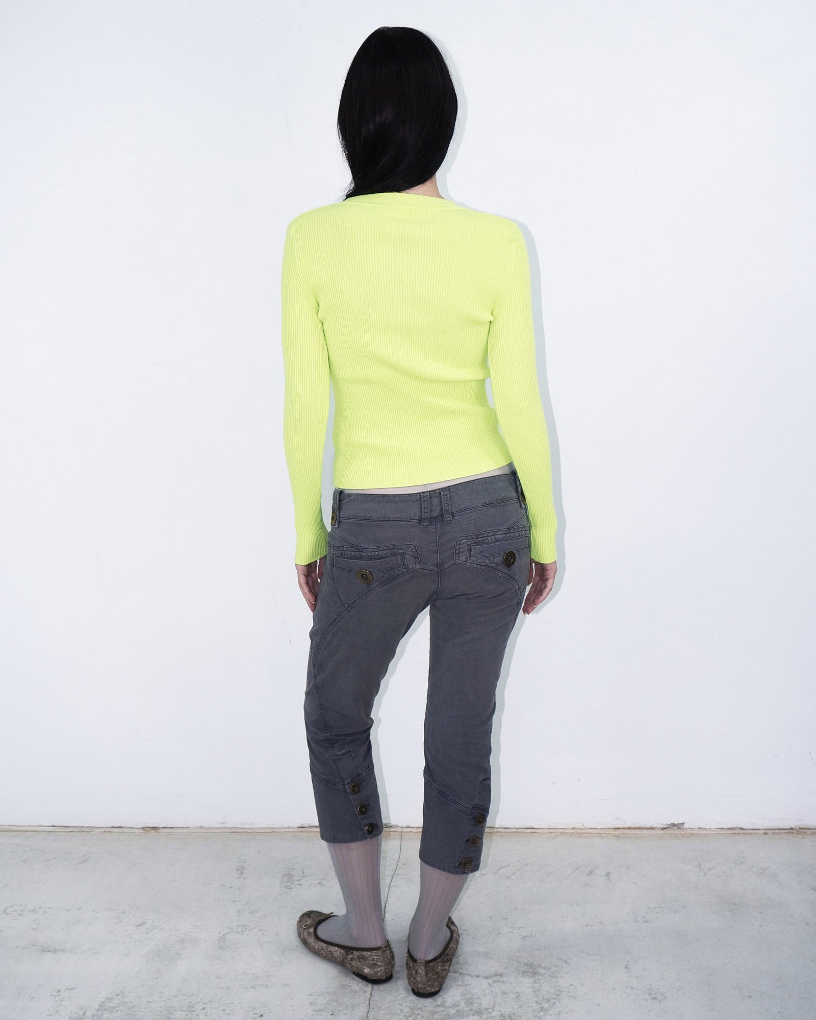 neon yellow ribbed knit long sleeve