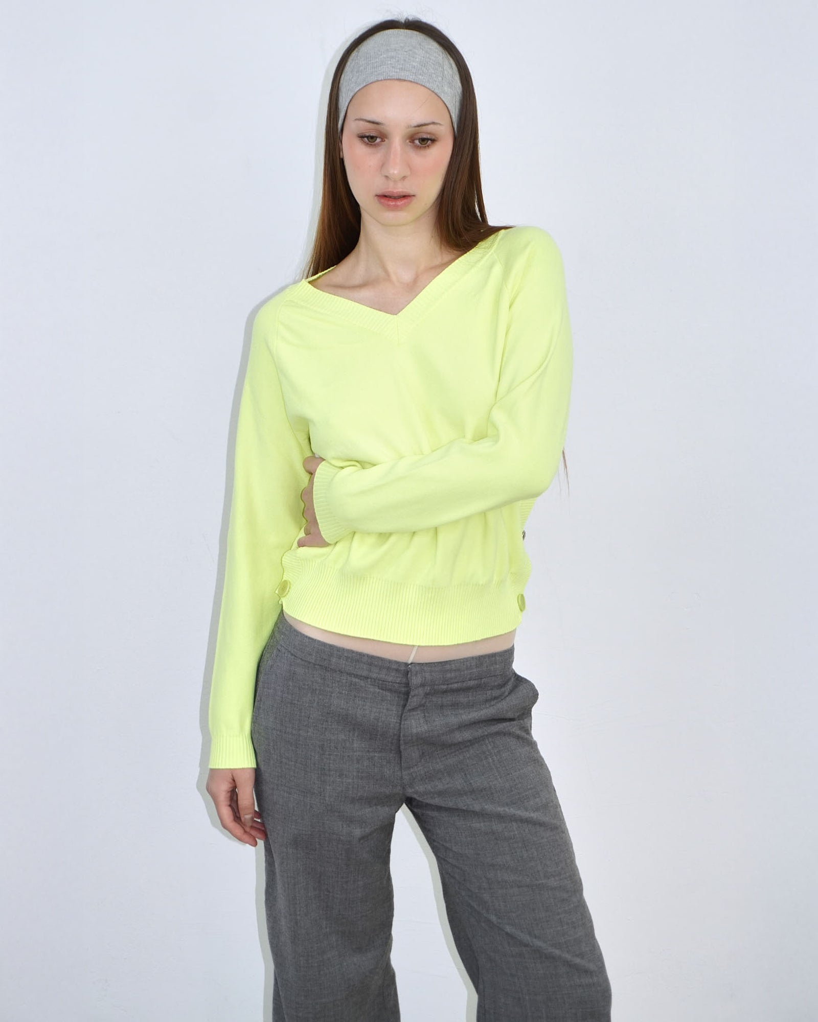 neon yellow v neck sweater