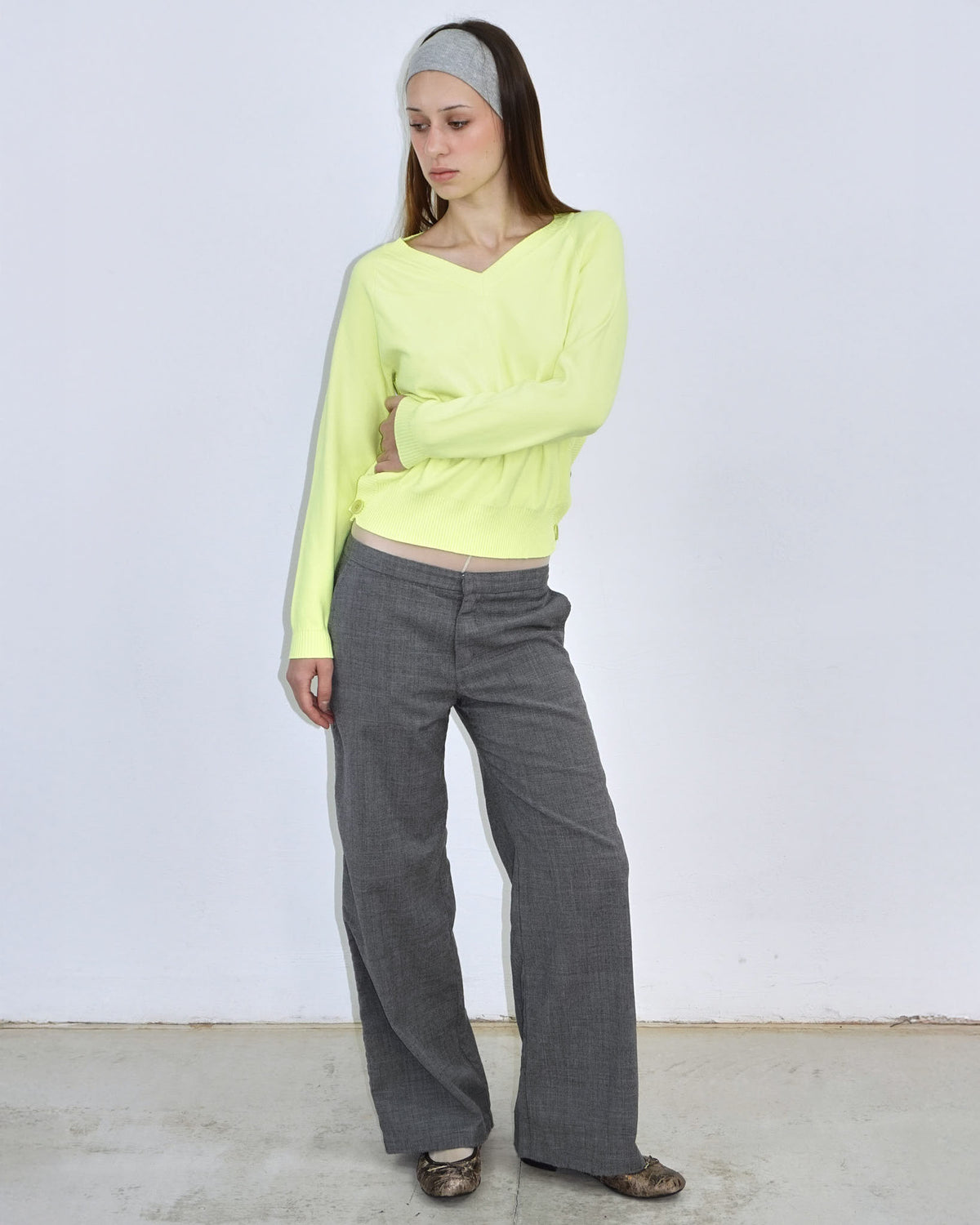 neon yellow v neck sweater
