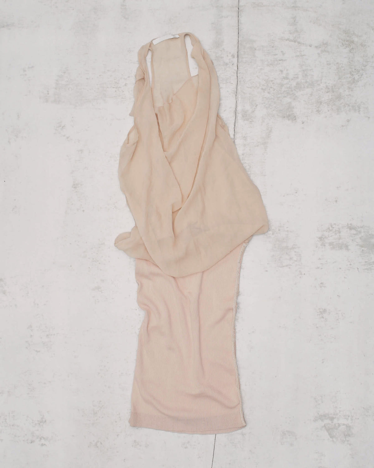 nude silk dress with waterfall neckline