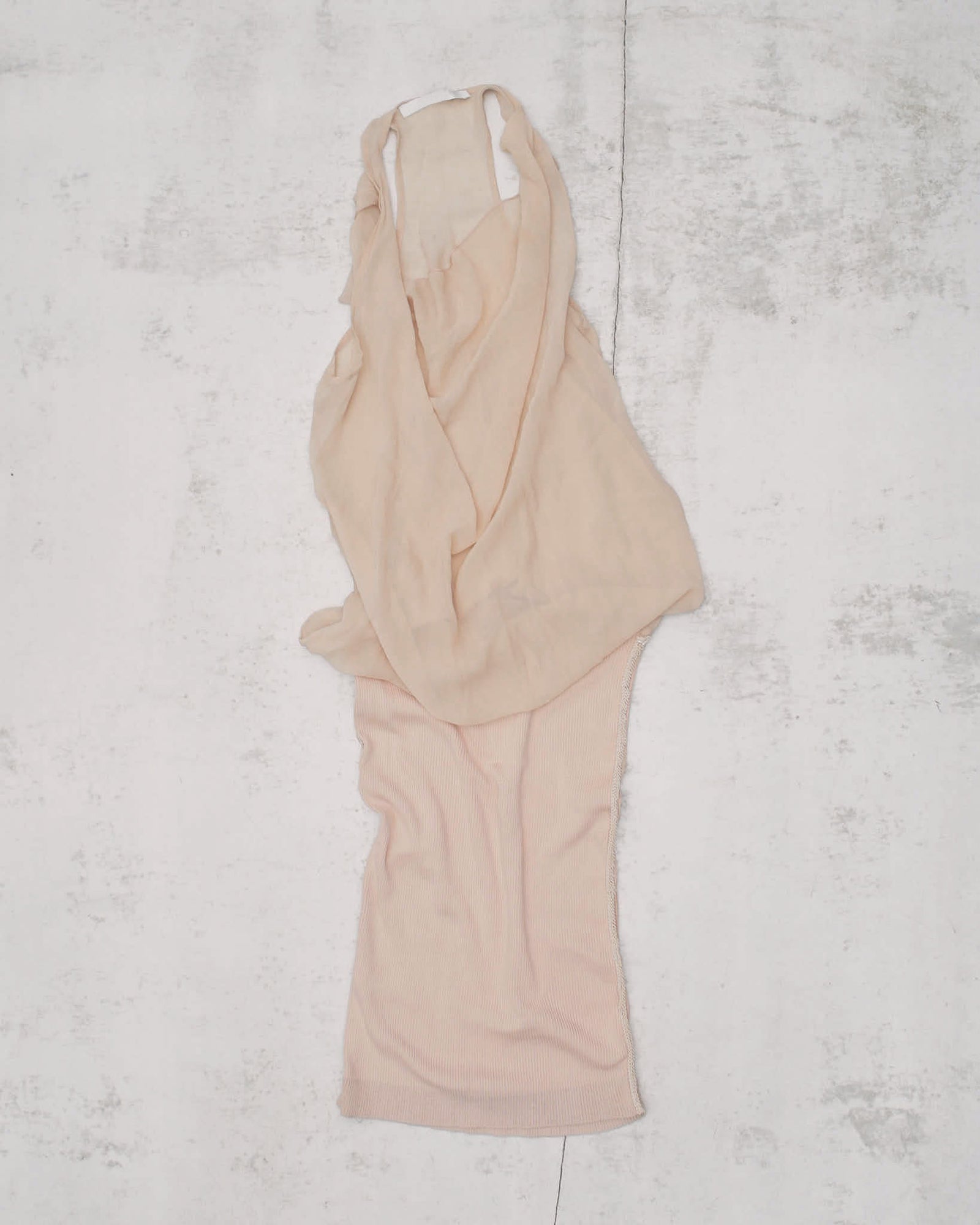 nude silk dress with waterfall neckline