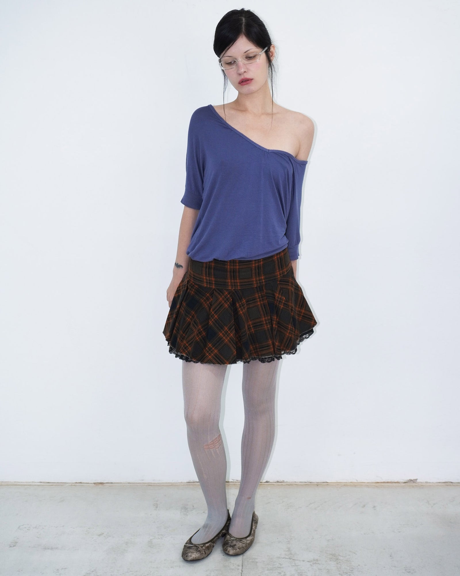 orange and brown tartan pleated skirt