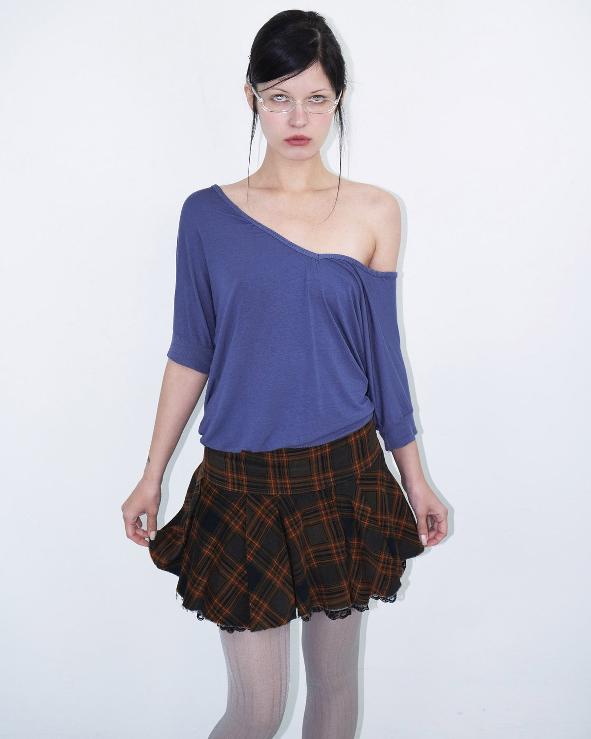 orange and brown tartan pleated skirt