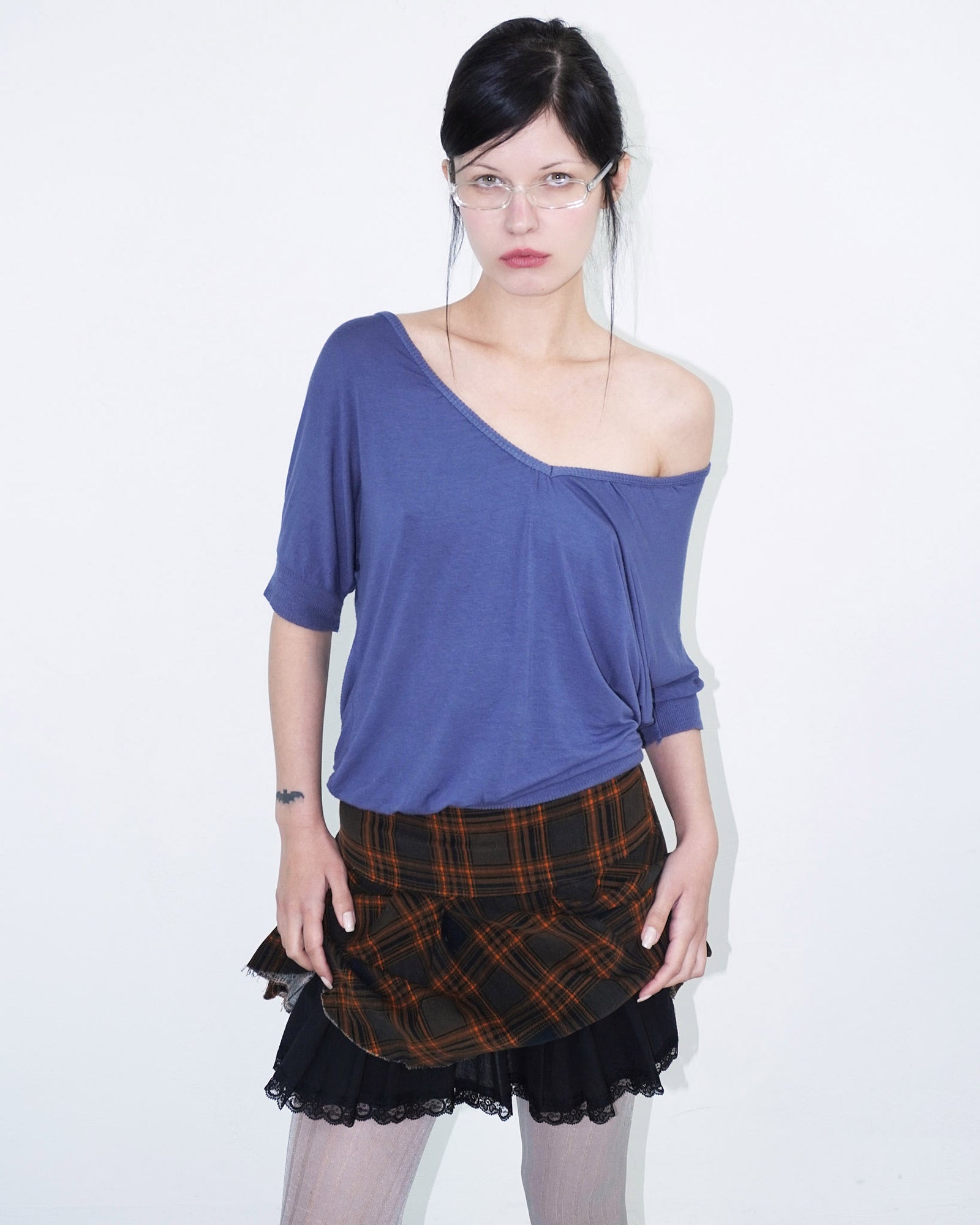 orange and brown tartan pleated skirt