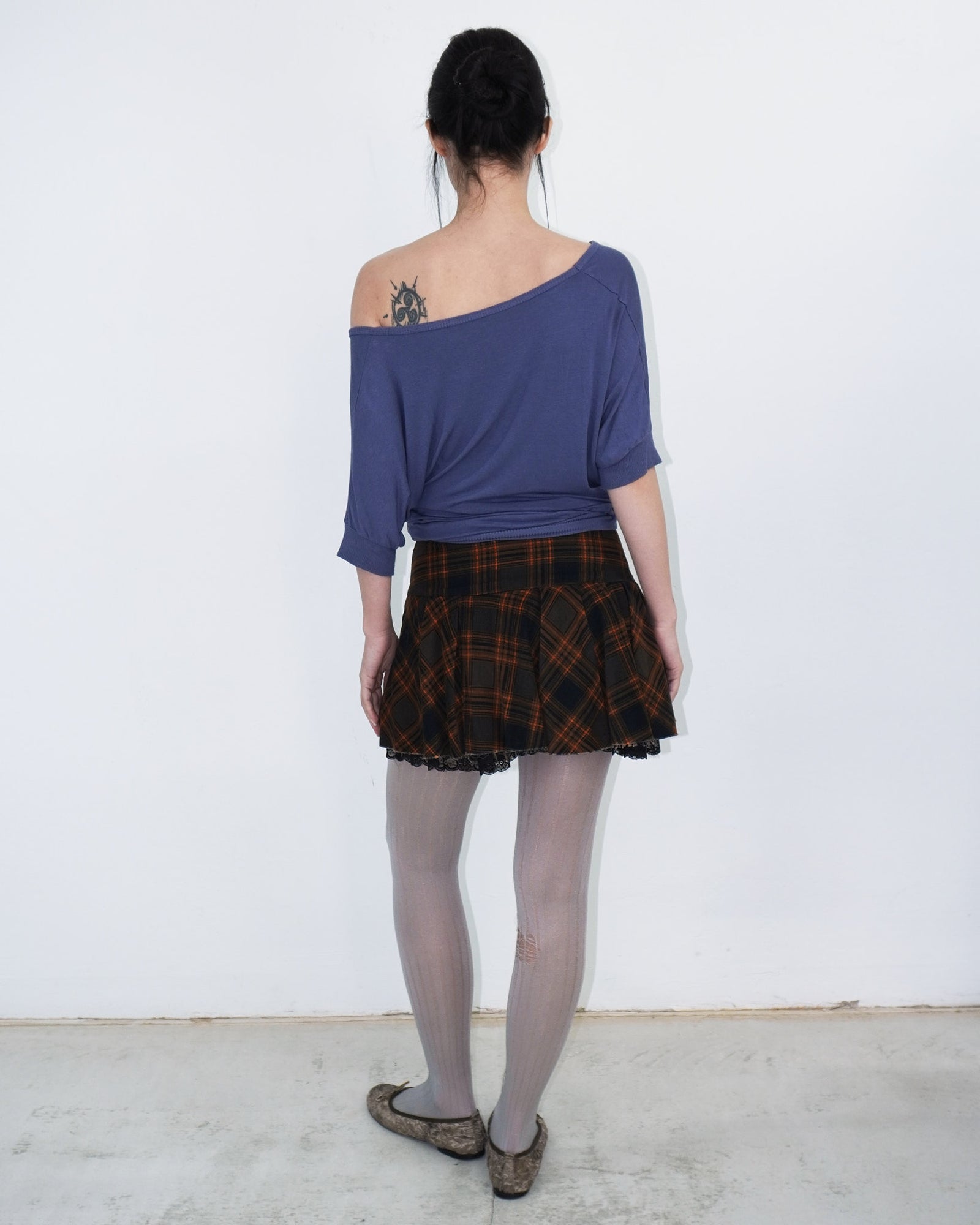 orange and brown tartan pleated skirt