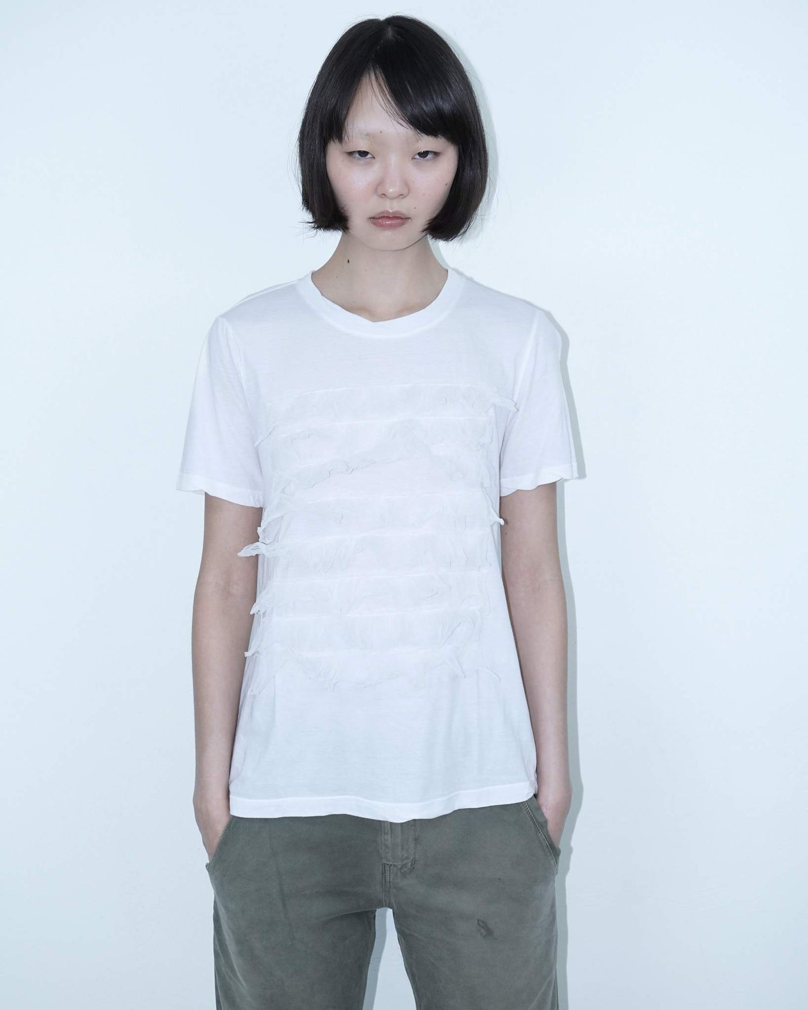 oversized white tee with mesh details