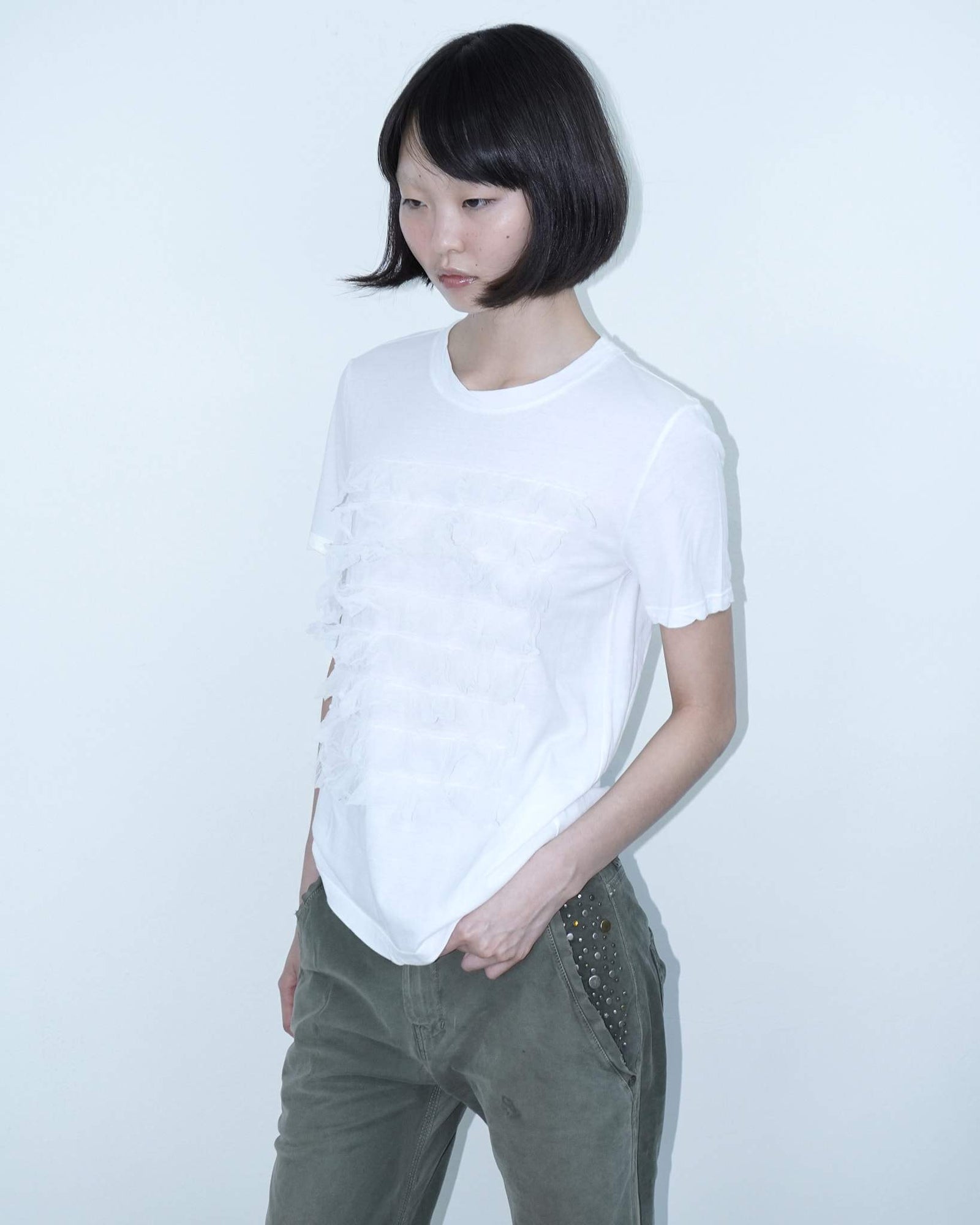 oversized white tee with mesh details
