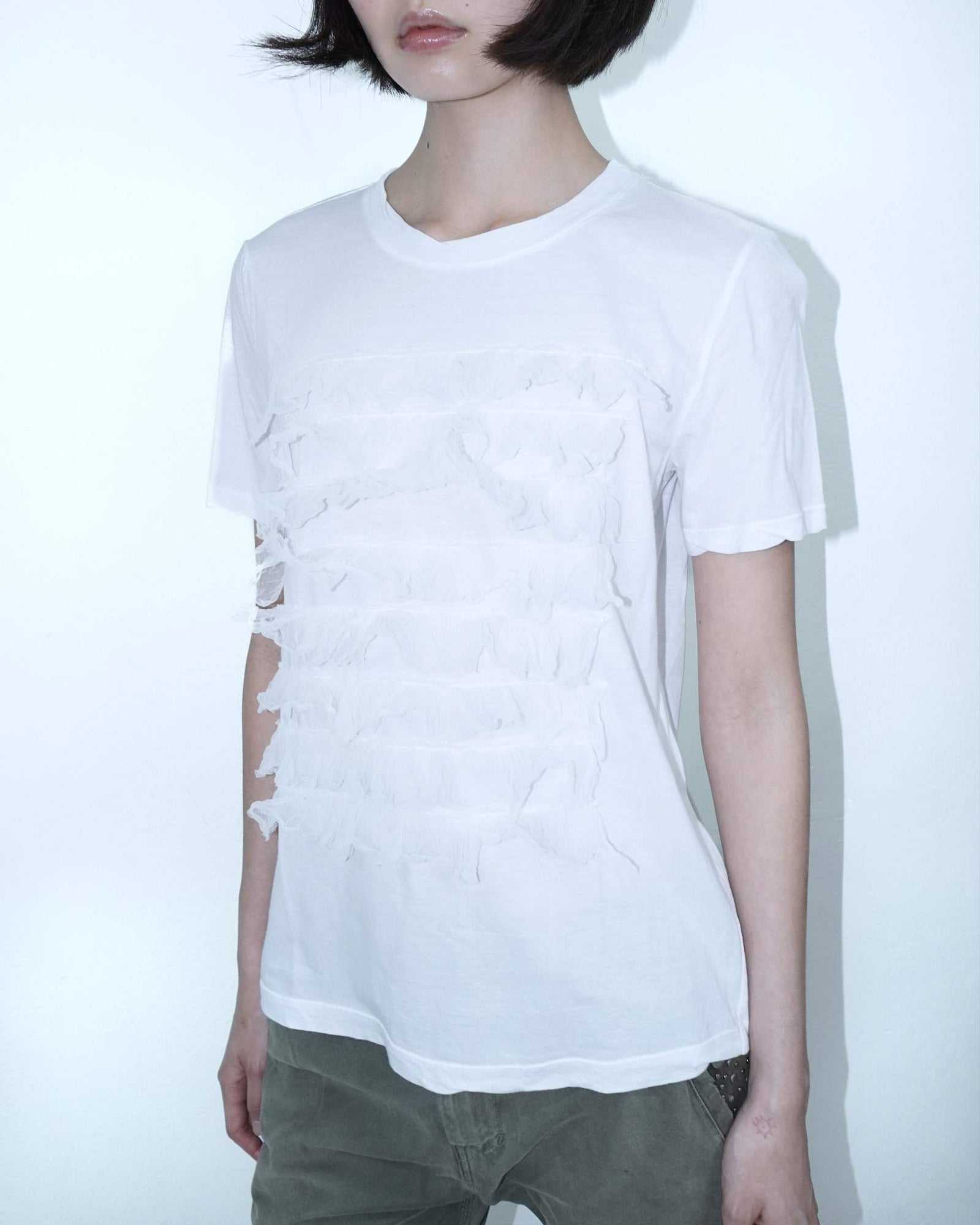 oversized white tee with mesh details