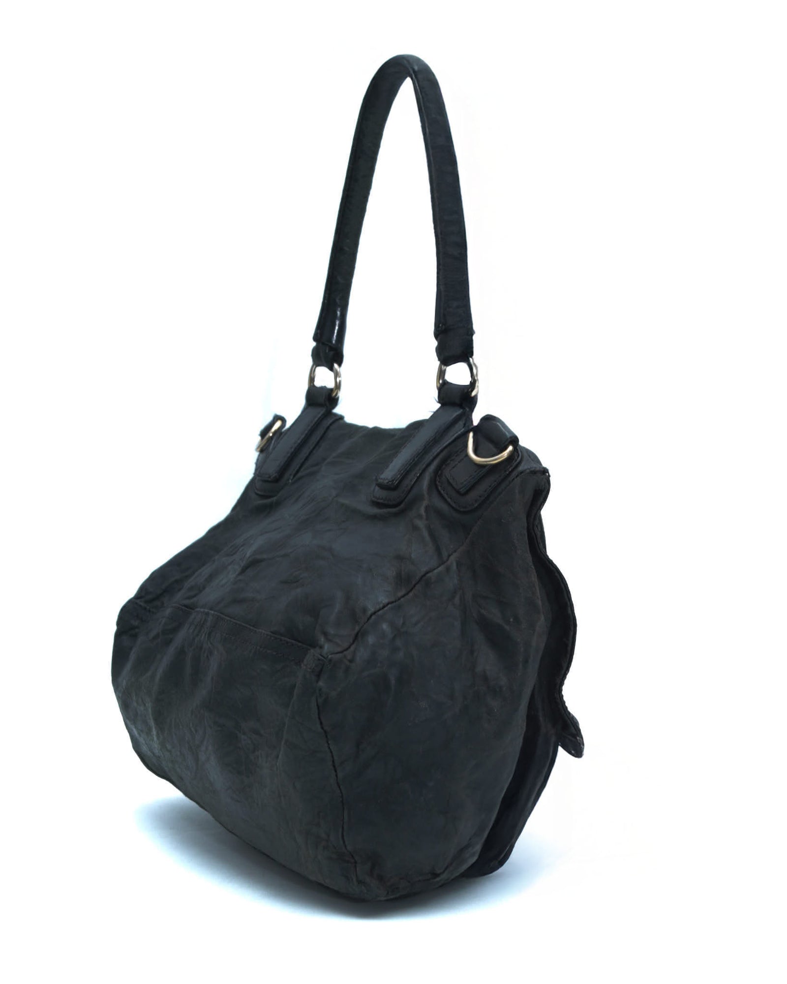 pandora black leather bag with golden hardware