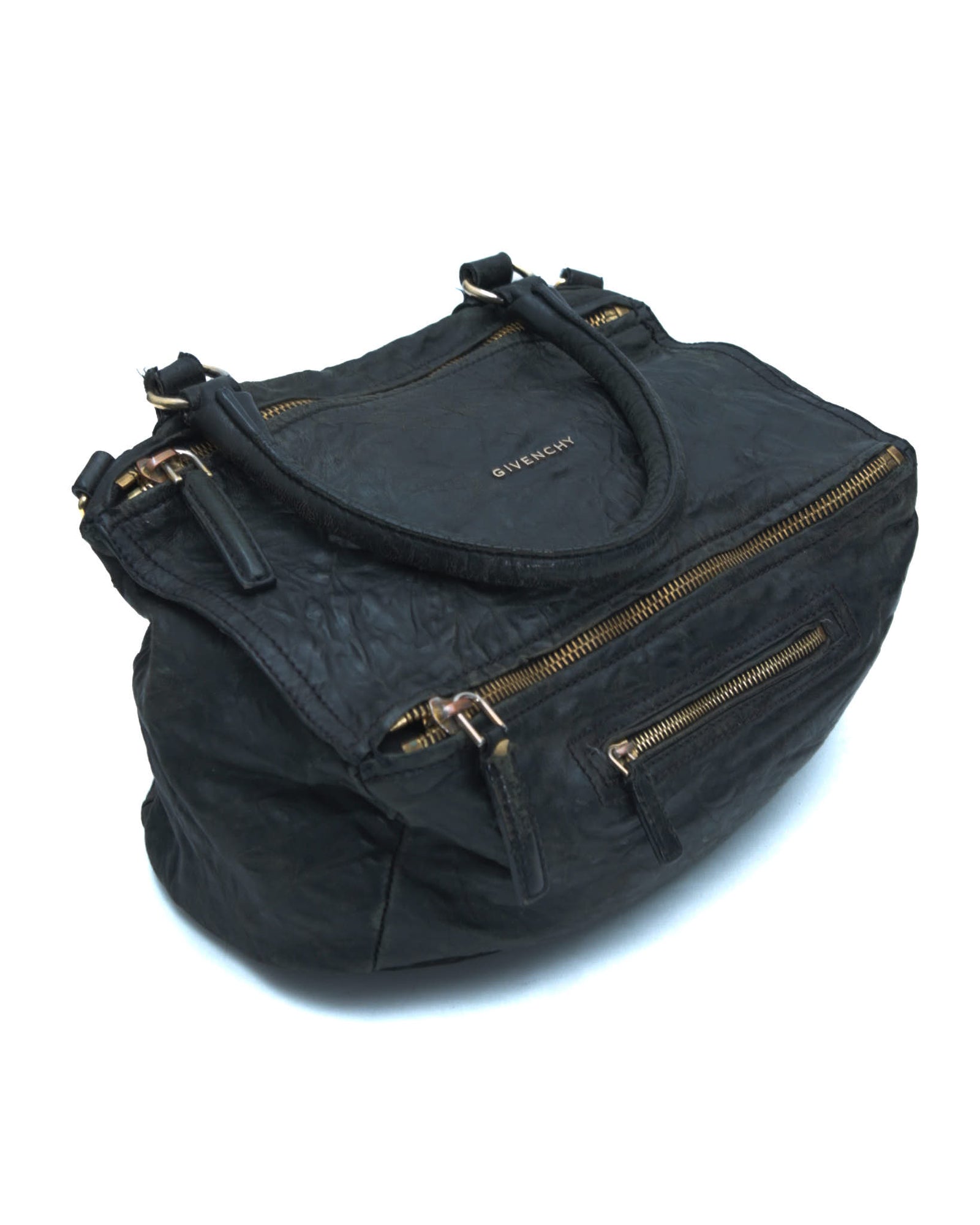 pandora black leather bag with golden hardware