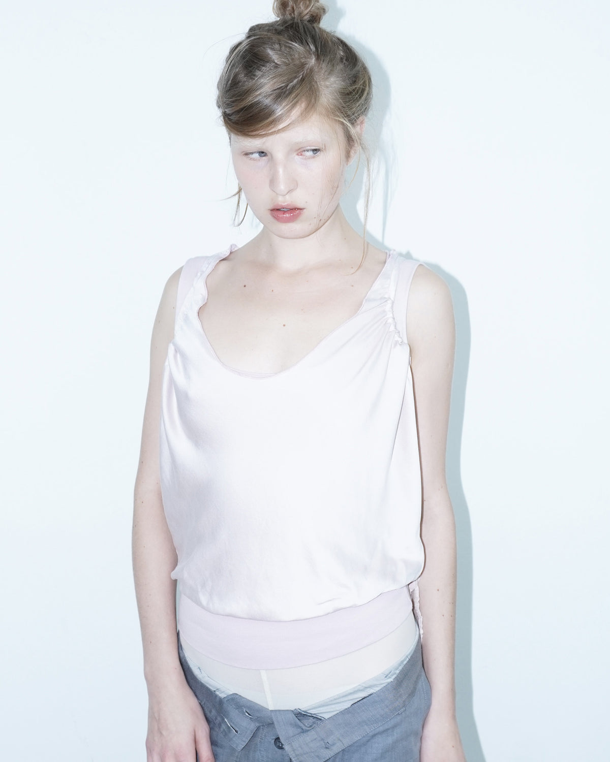 pastel pink silk top