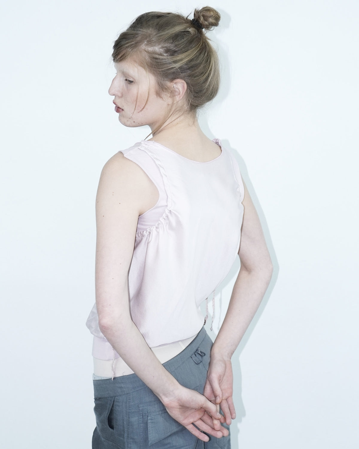 pastel pink silk top