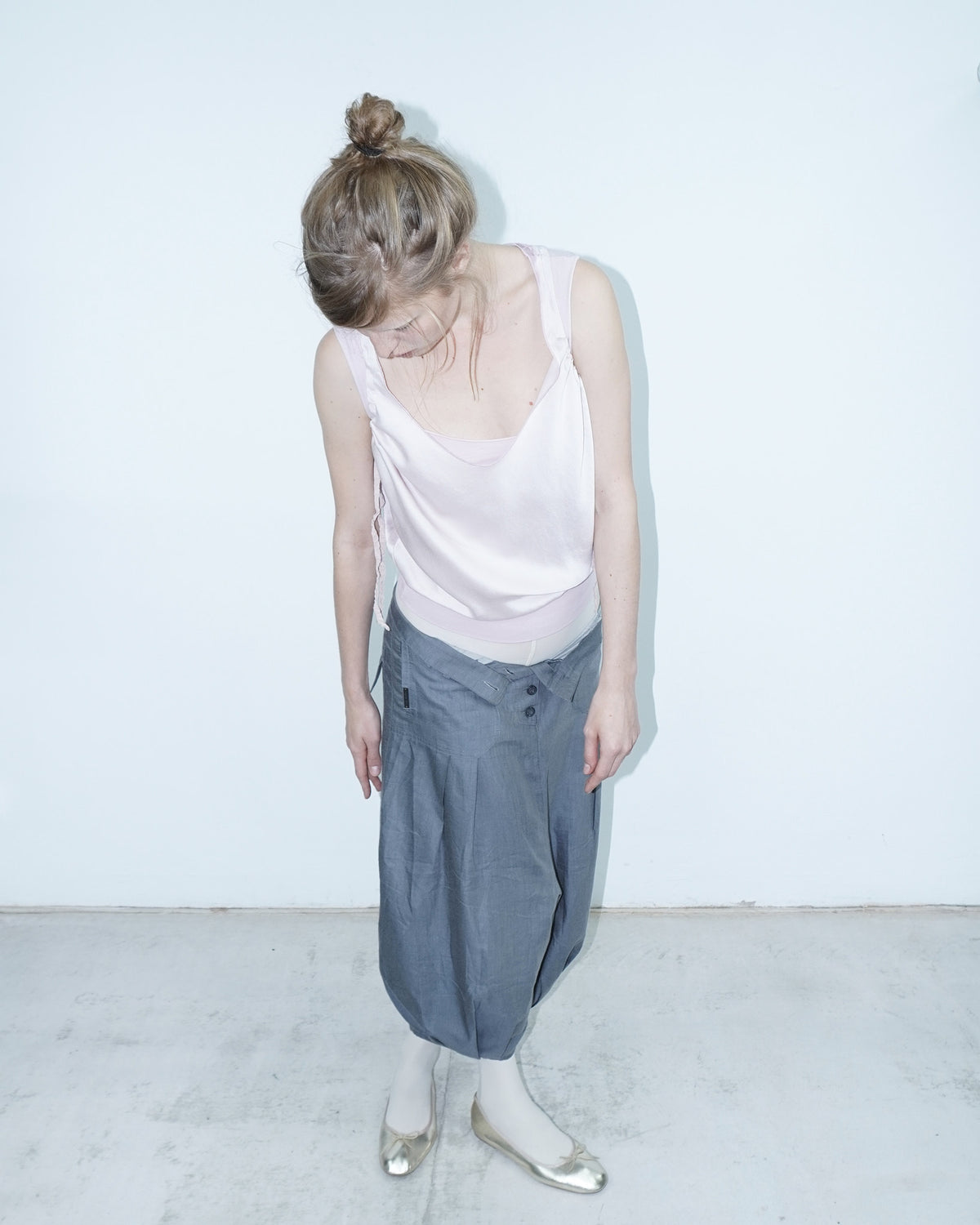 pastel pink silk top