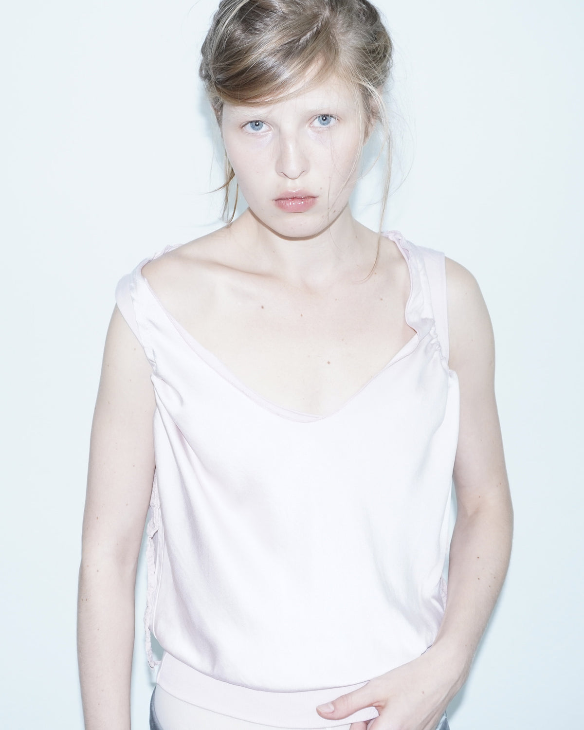 pastel pink silk top