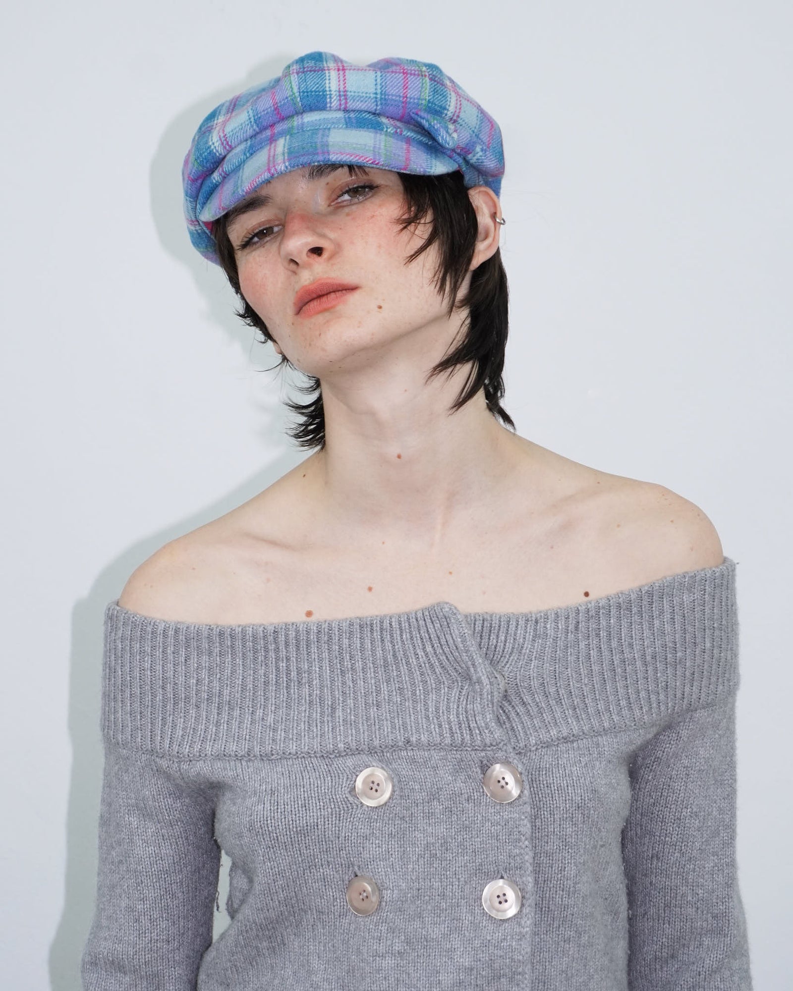 pastel tartan newsboy cap