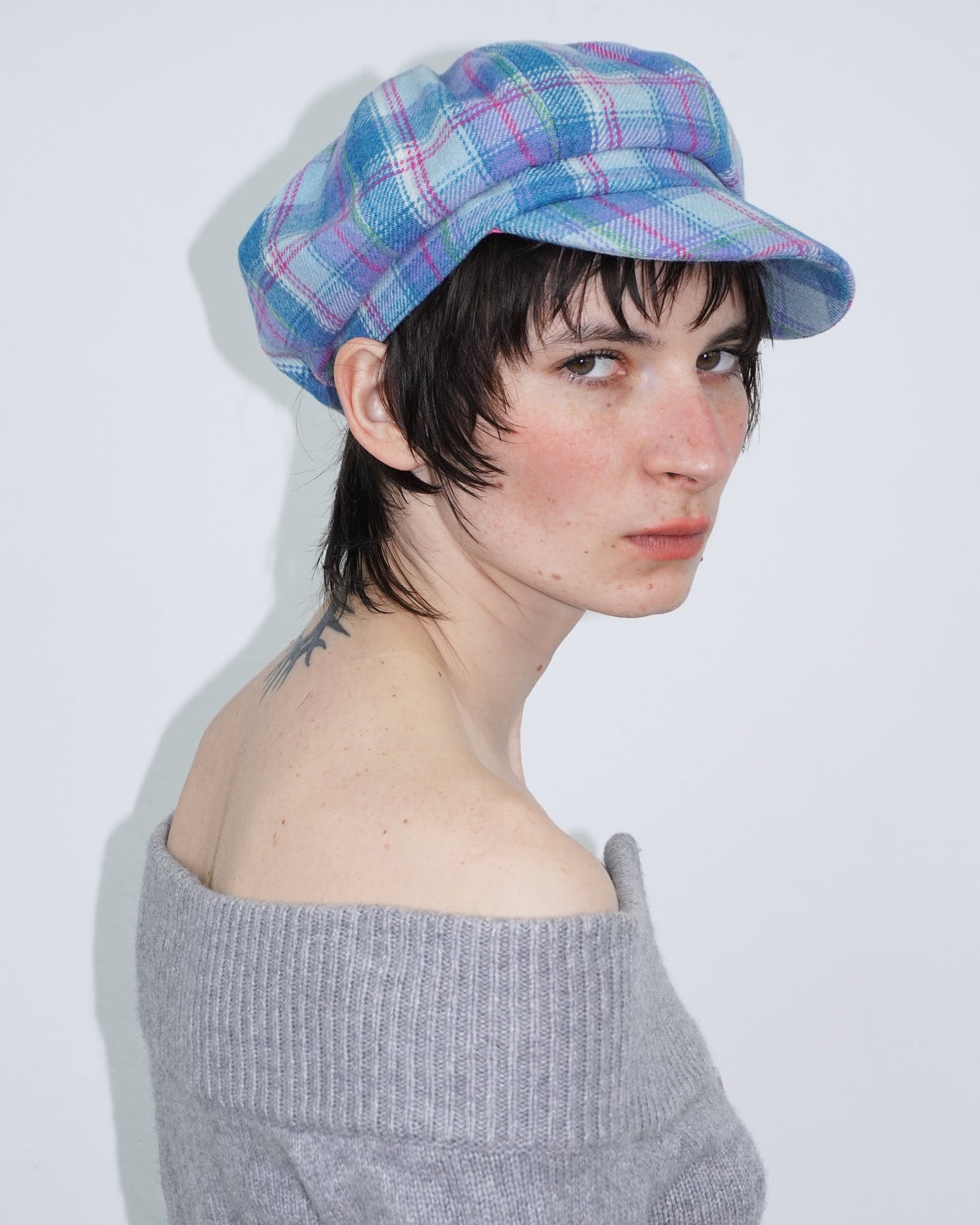 pastel tartan newsboy cap