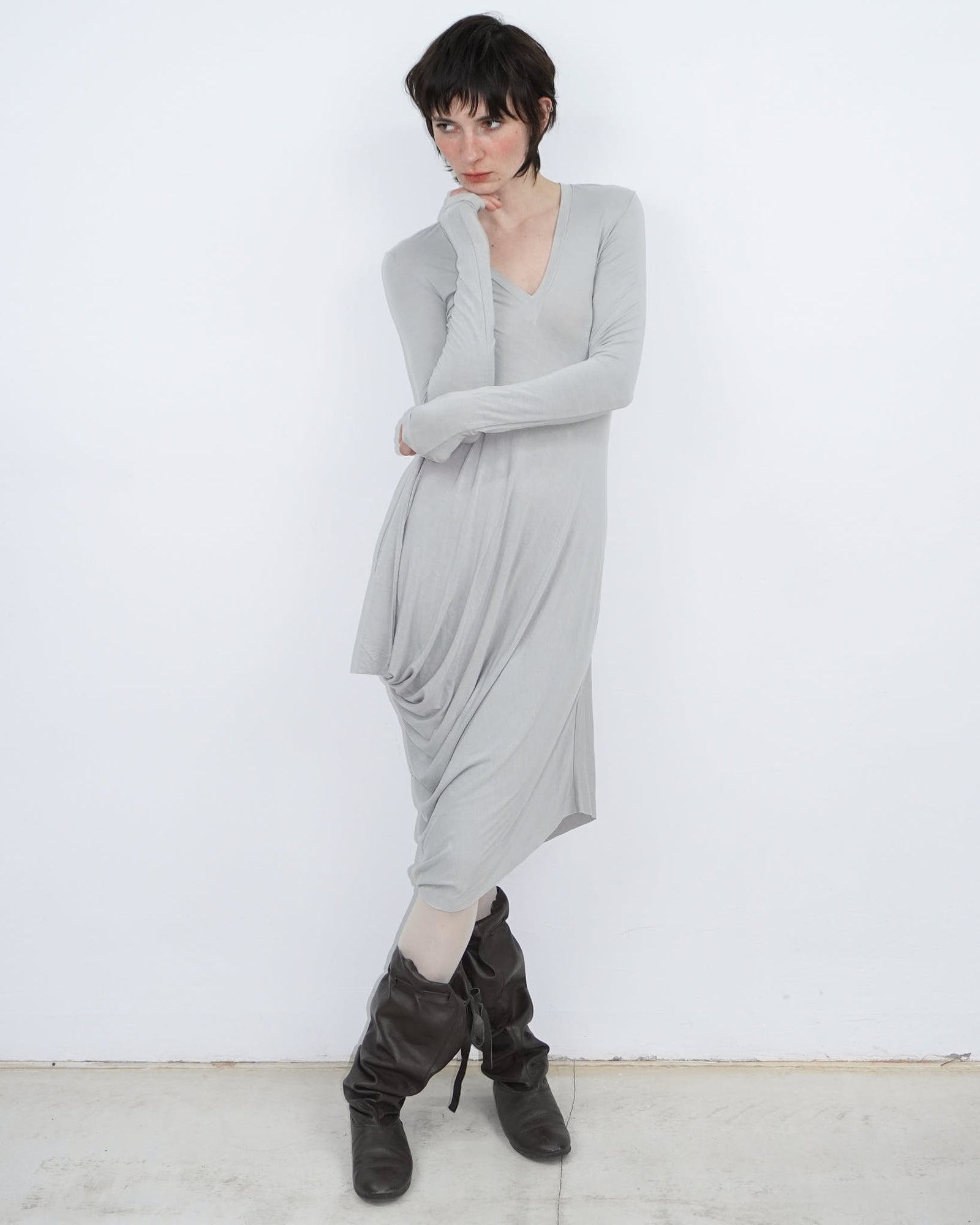 pearl gray asymmetrical dress