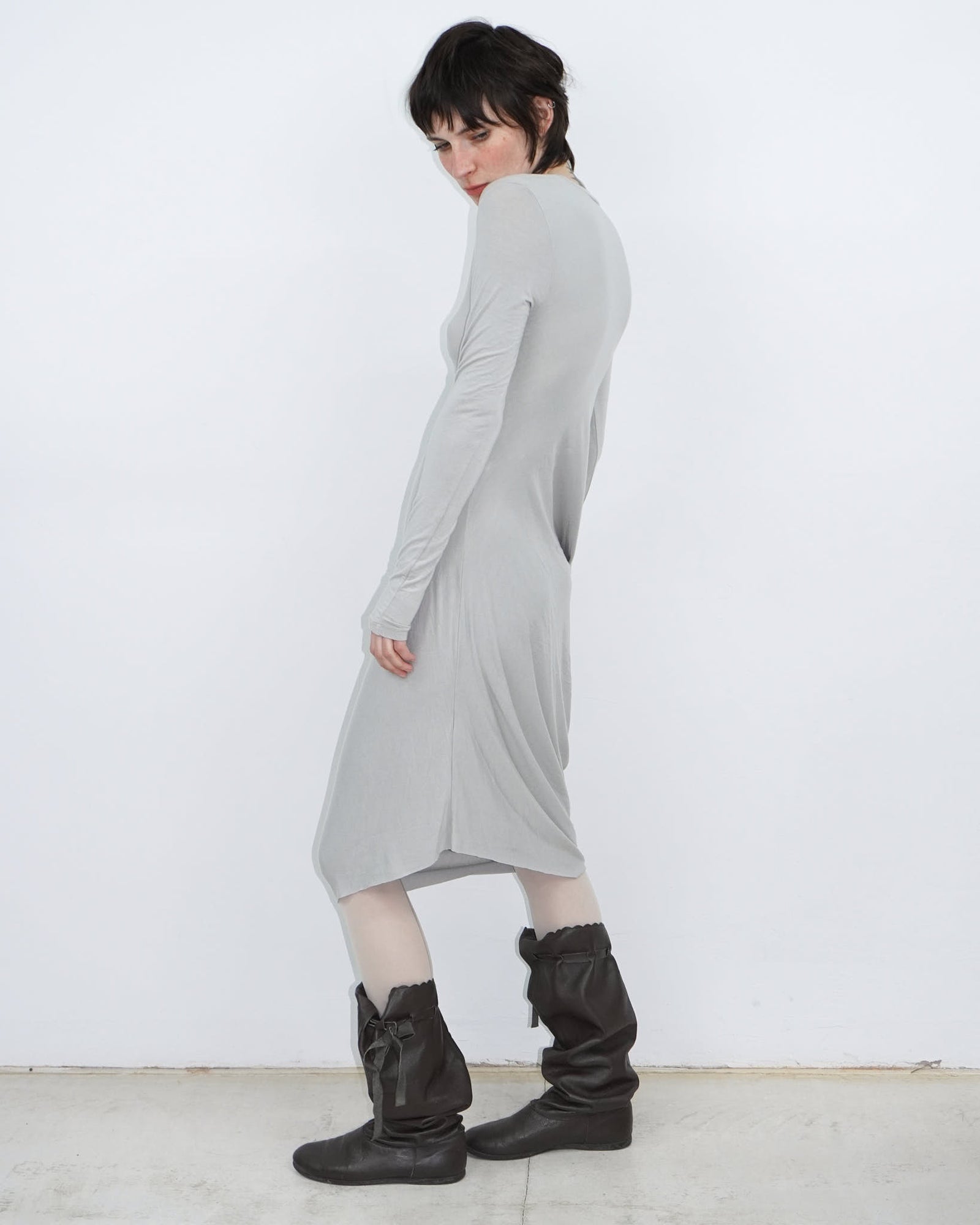 pearl gray asymmetrical dress