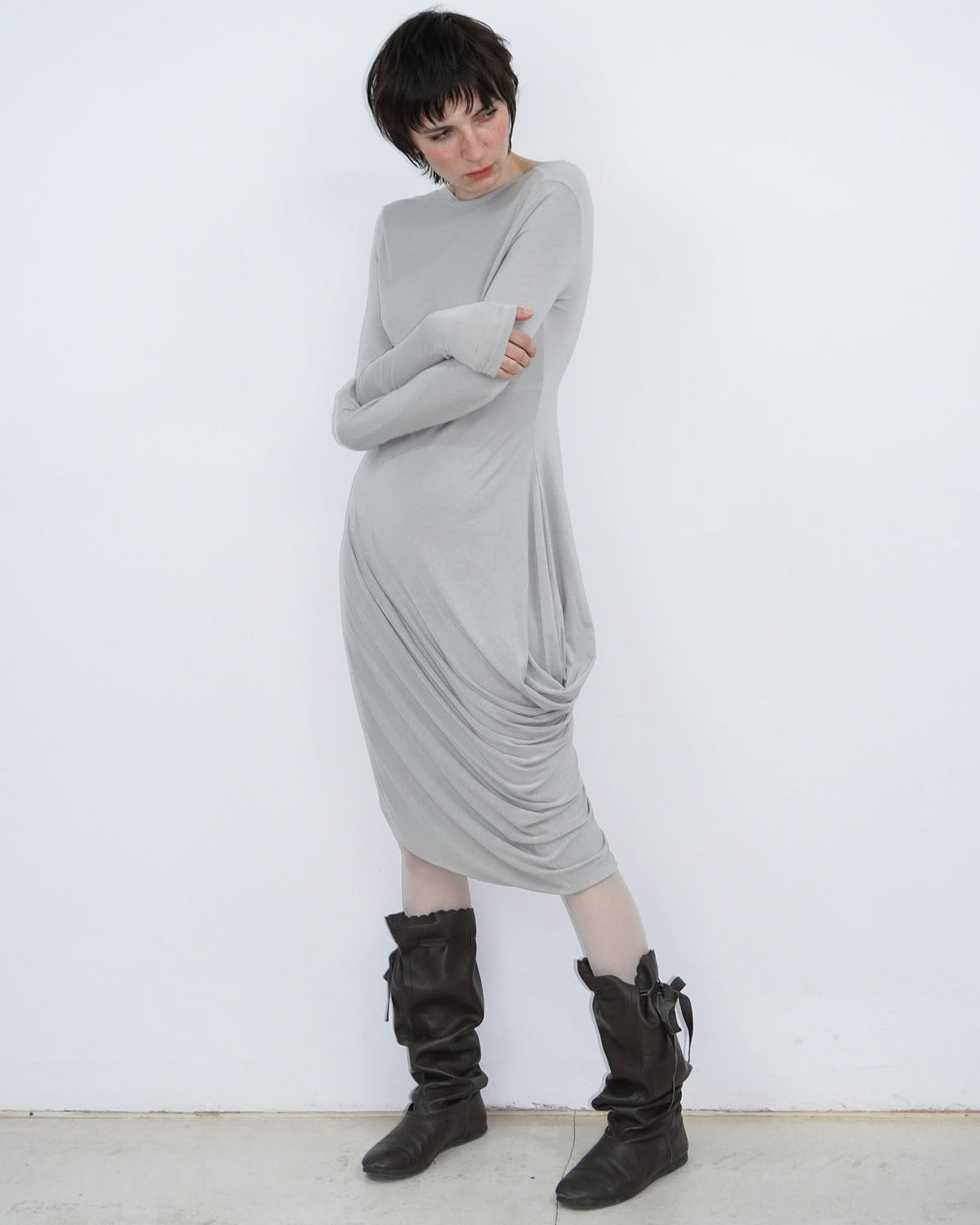 pearl gray asymmetrical dress ANEMONIA pearl gray asymmetrical dress ANEMONIA