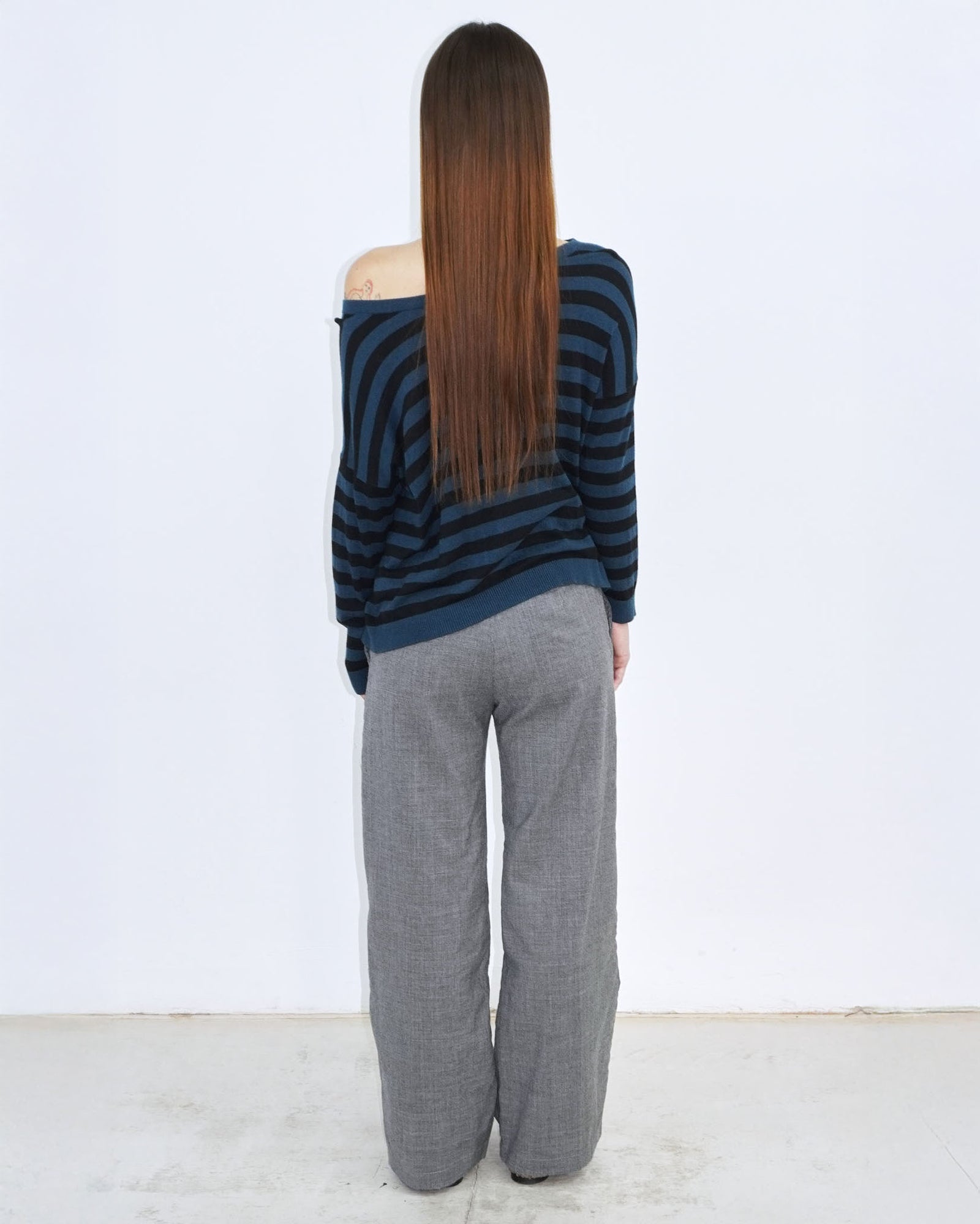 petrol blue and black striped round - neck cardigan