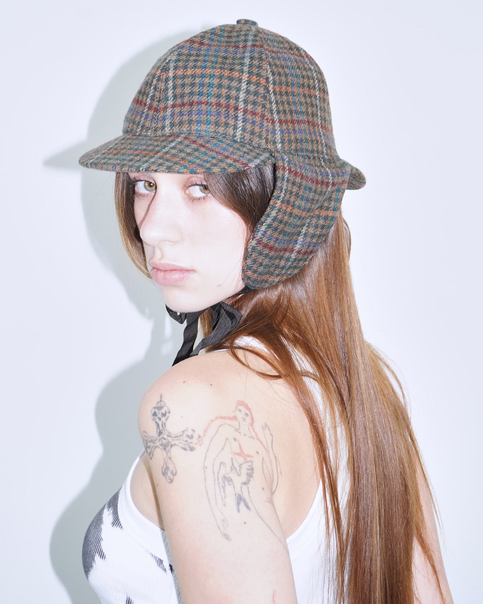 plaid ear-flap cap