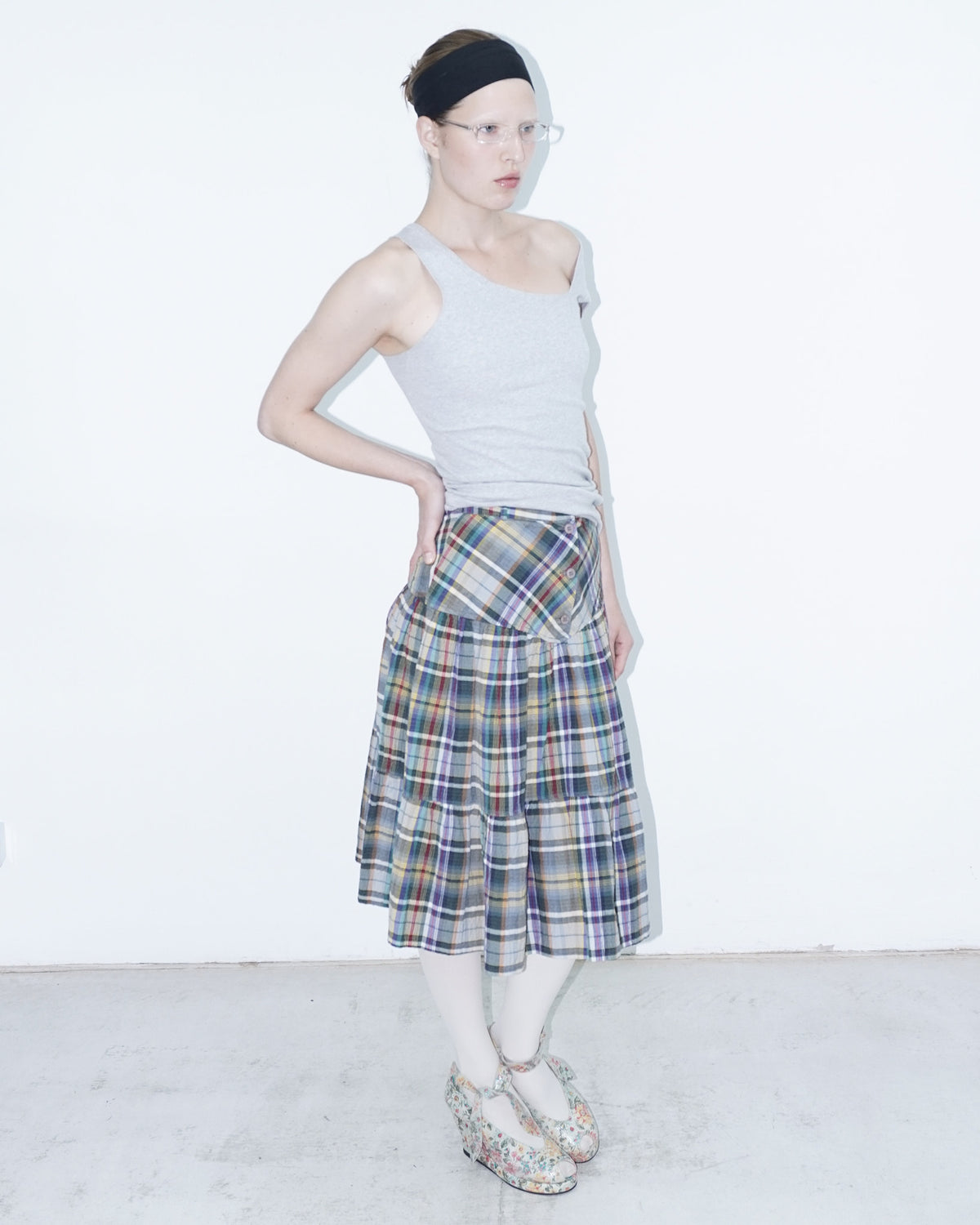 plaid midi skirt