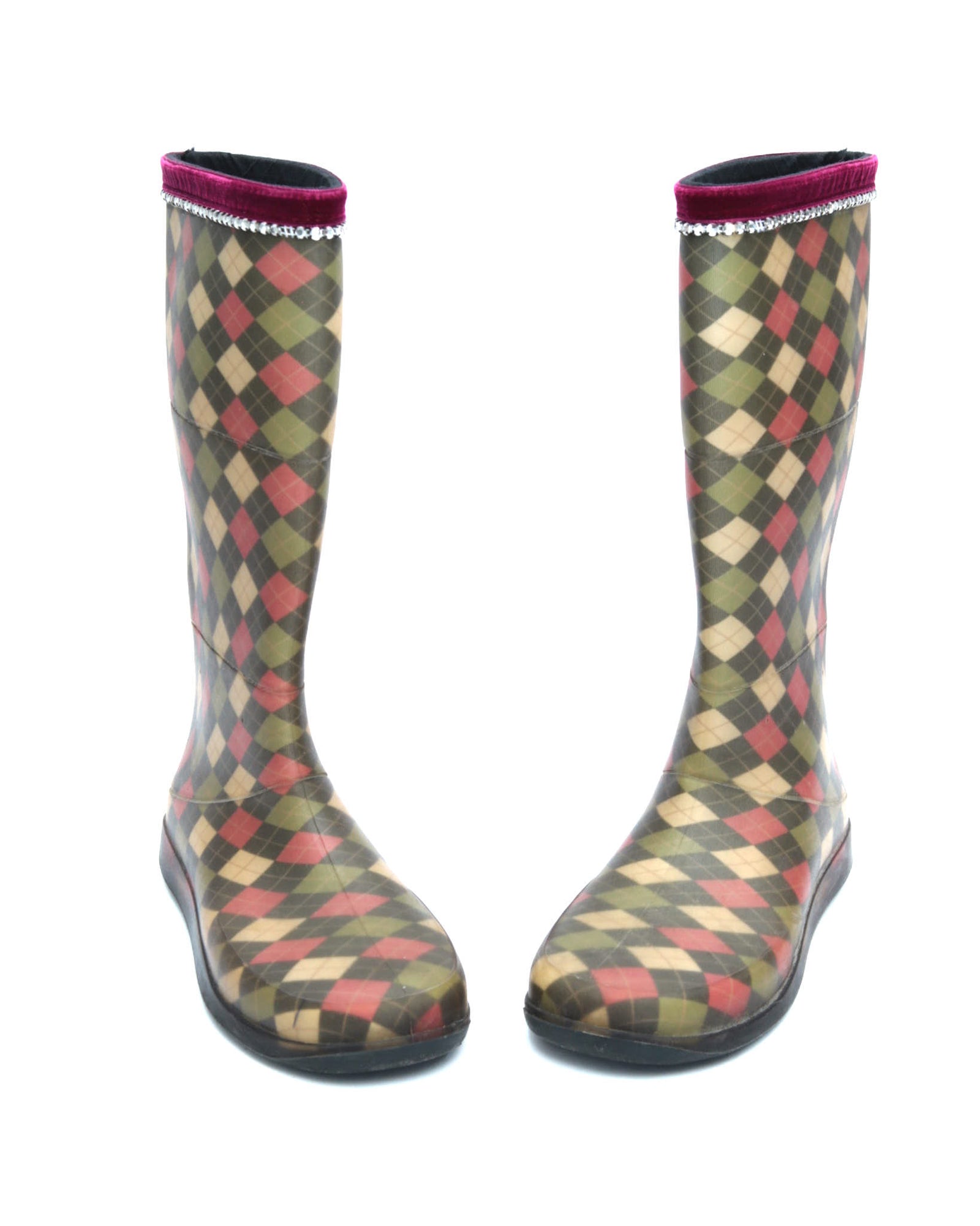 plaid rubber rain boots