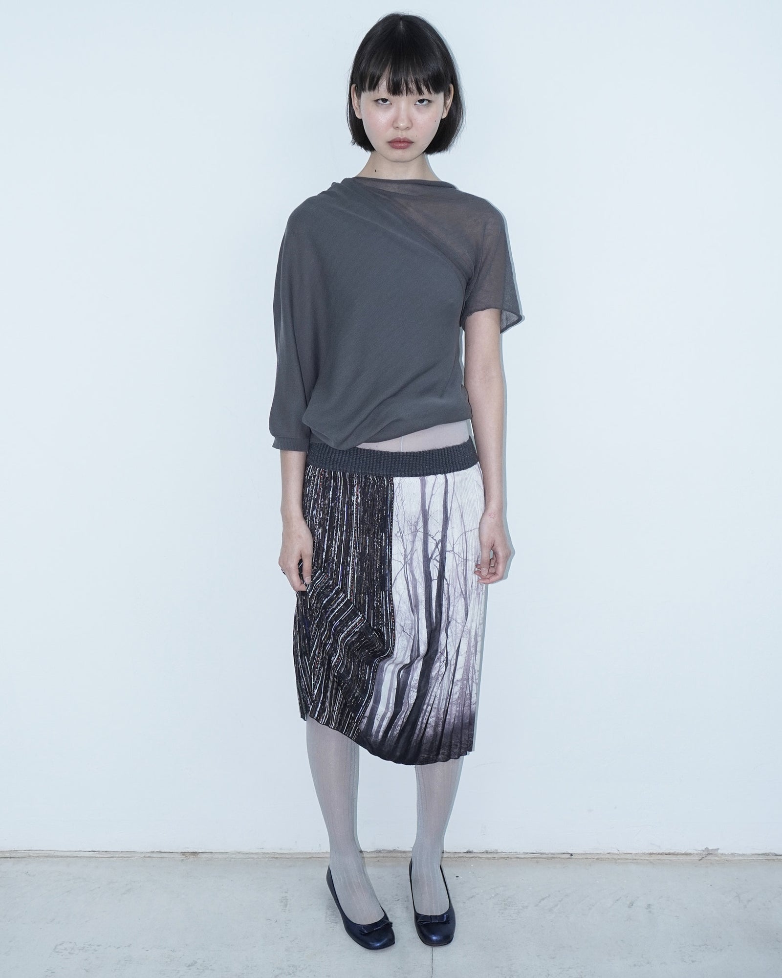printed pleated midi skirt